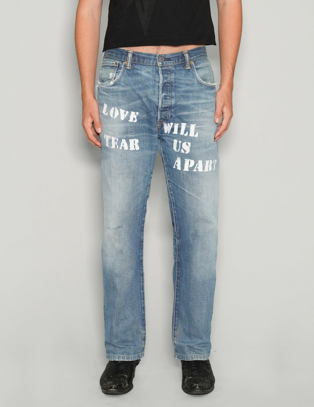 'Love Will Tear Us Apart' Jeans in Light Blue