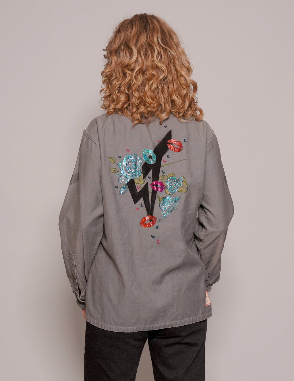 Denim ST Sequin Embroidery Shirt in Grey