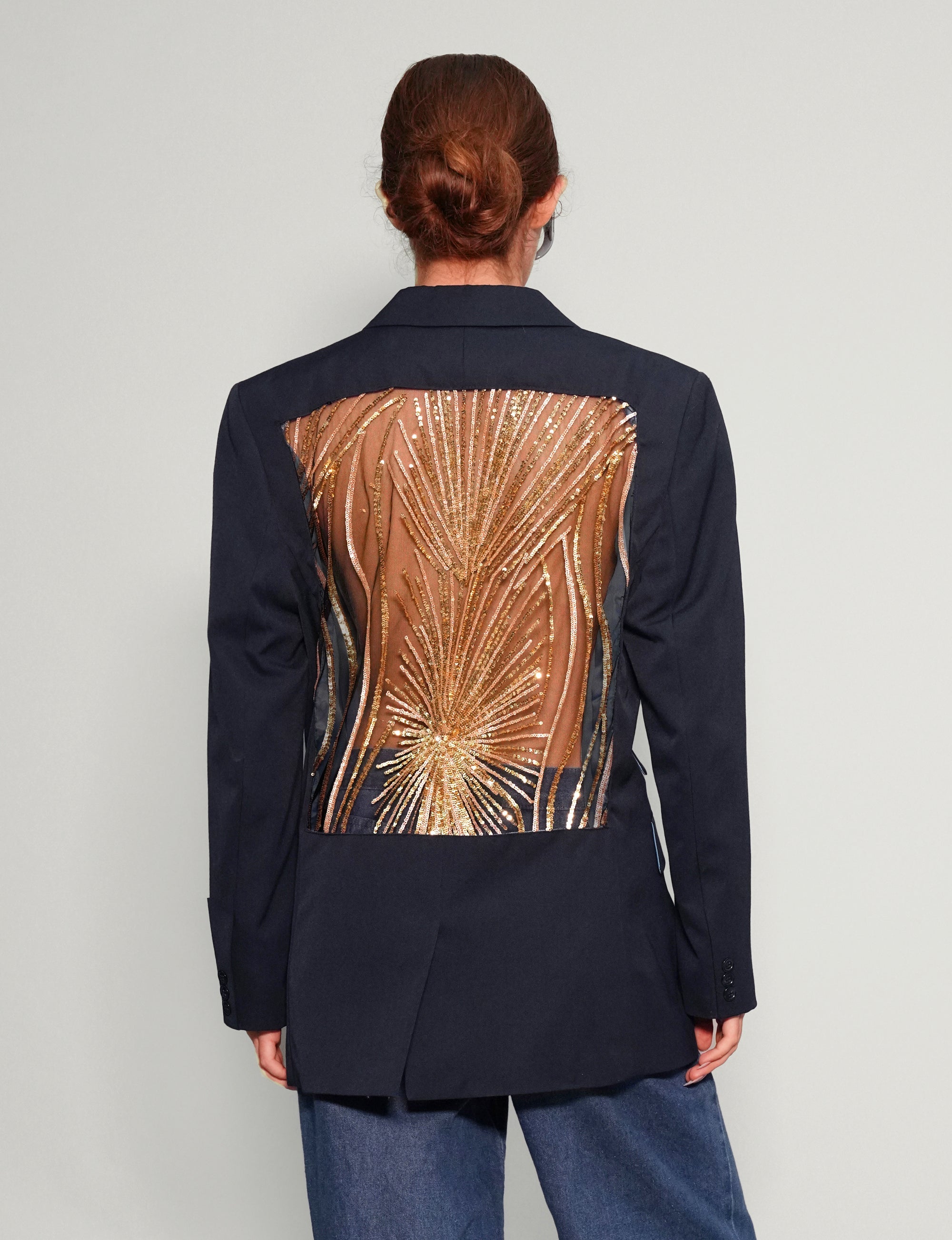 Party Back Blazer - Gold Sequin - Navy