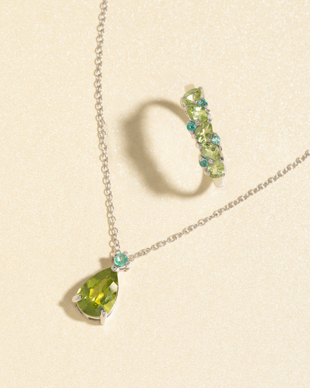 Emerald & Peridot Pear Cut Pendant Necklace in Sterling Silver