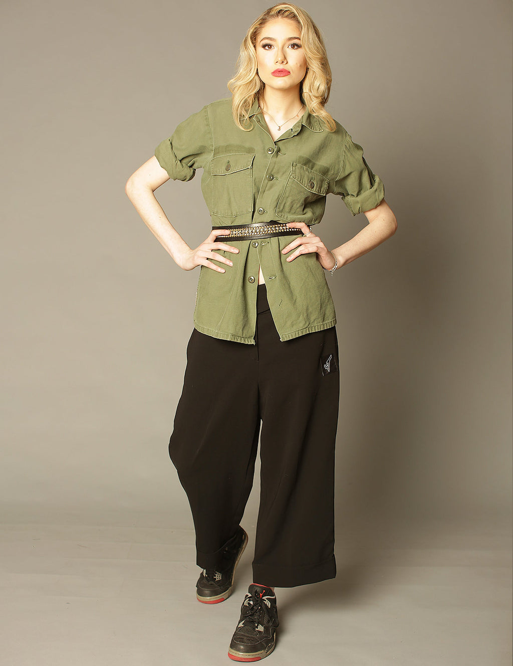 Party Back Shirt - Gold Lines Sequin - Khaki