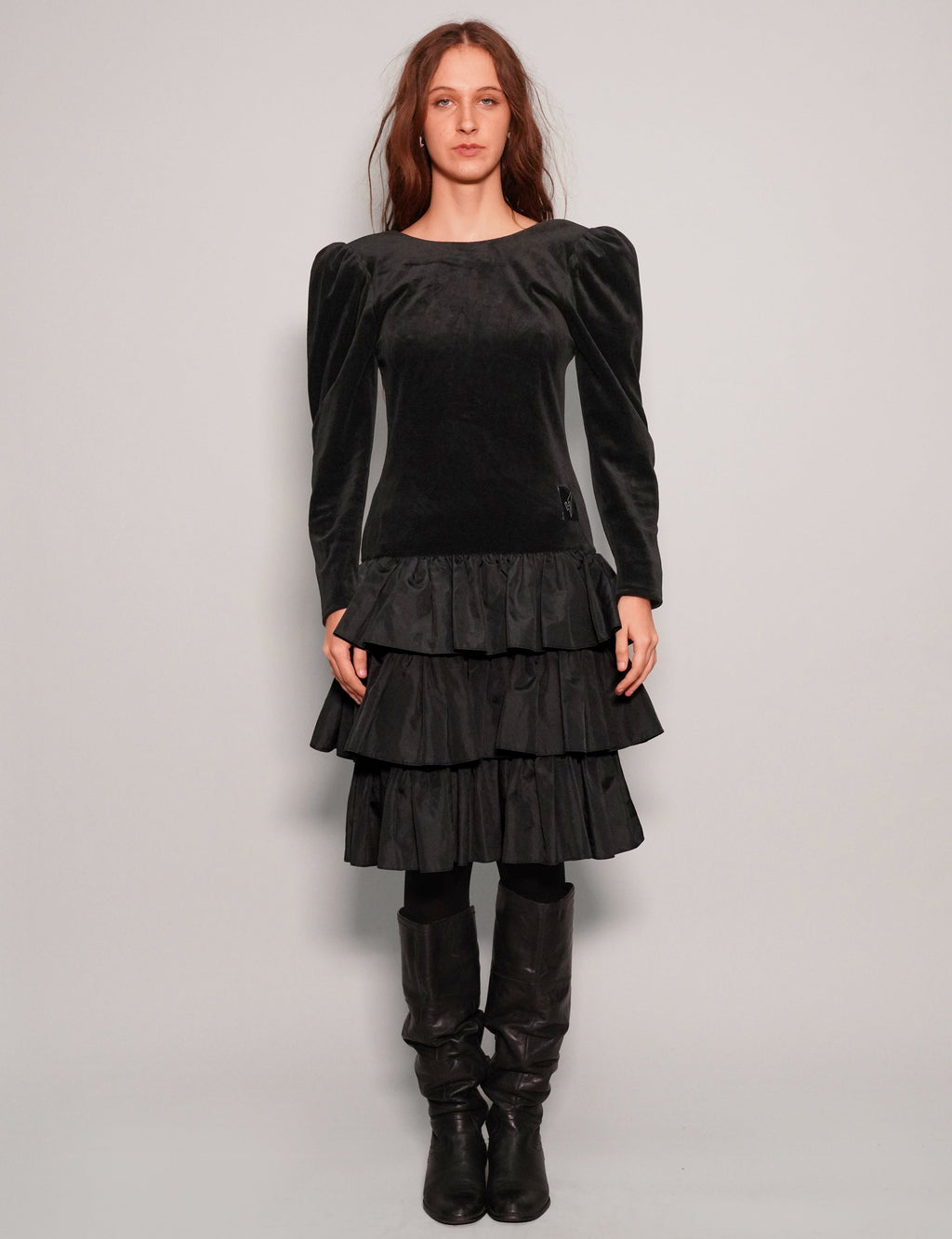 Vintage Dusk Black Velvet Dress