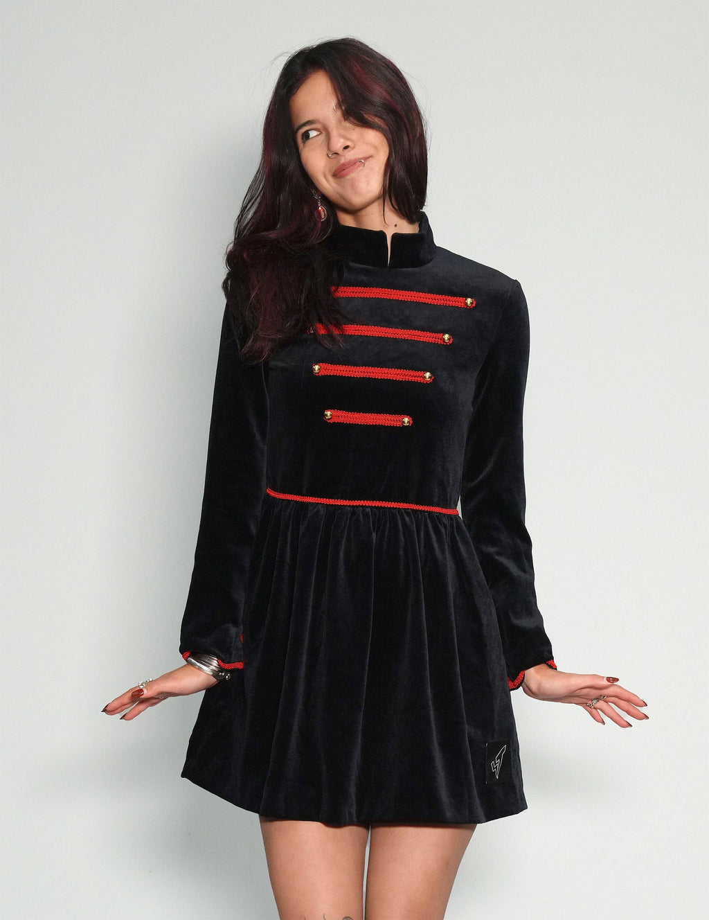 Vintage Military-Style Velvet Dress