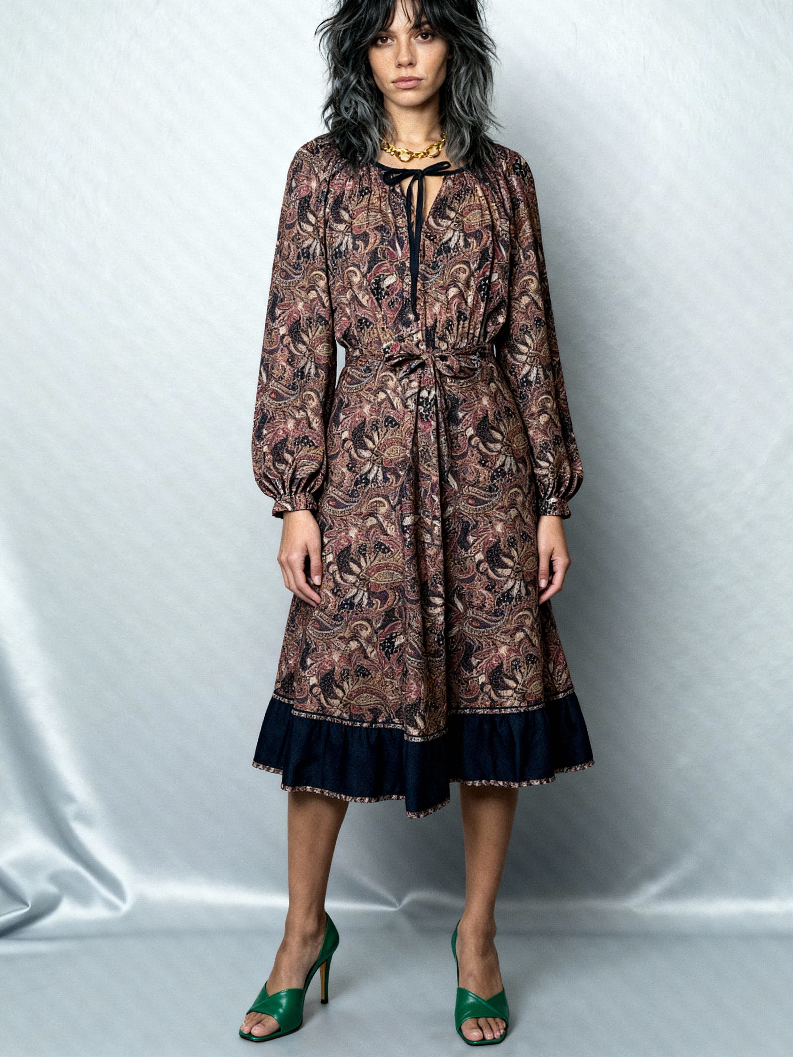 Original 1970's Vintage Paisley Print Dress UK 8 - 12