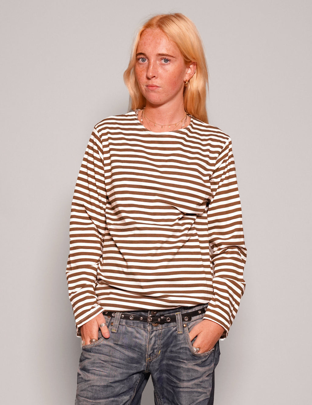 Vintage Naval Long Sleeve T-Shirt in Khaki Stripe