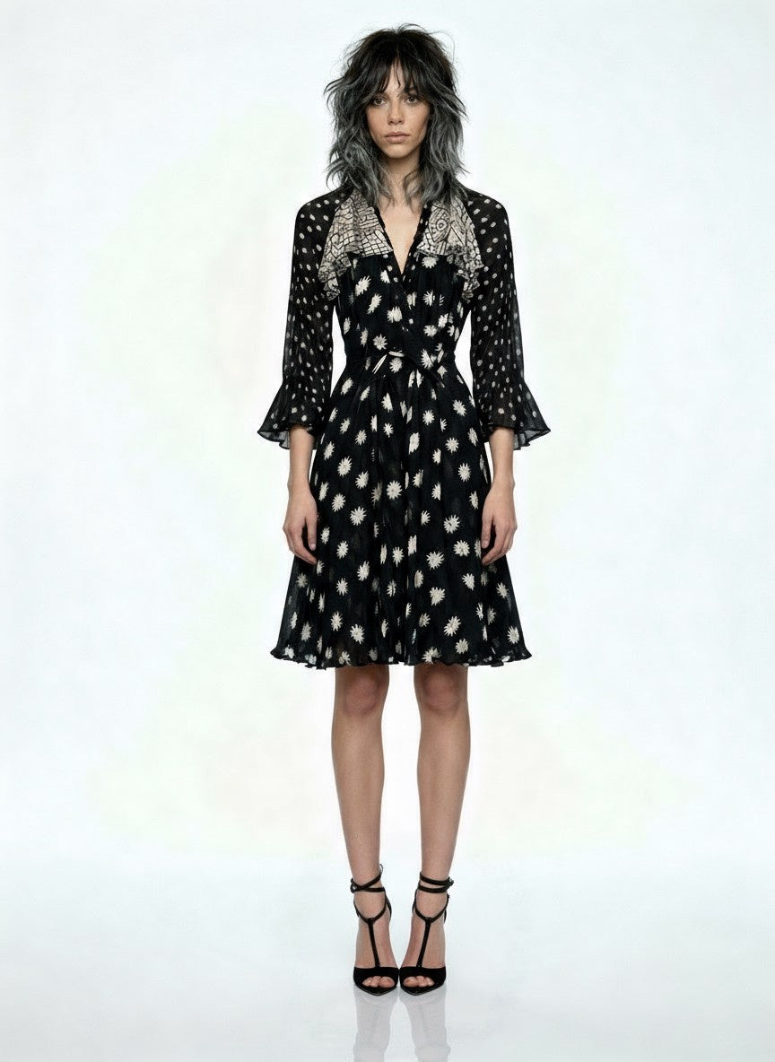 Celia Birtwell For Topshop Vintage Black & Floral Wrap Dress UK 8 - 10