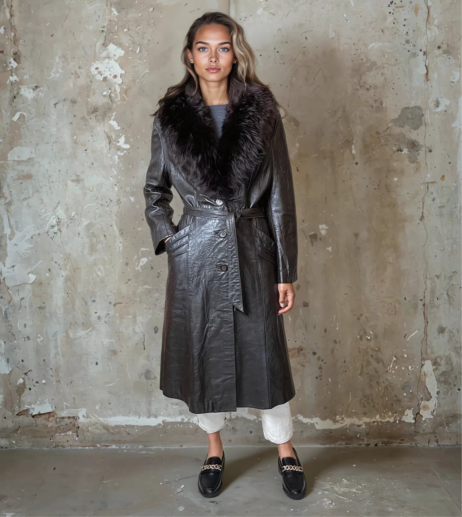 Lovely Original 1970's Vintage Brown Leather & Sheepskin Coat UK 12 - 16