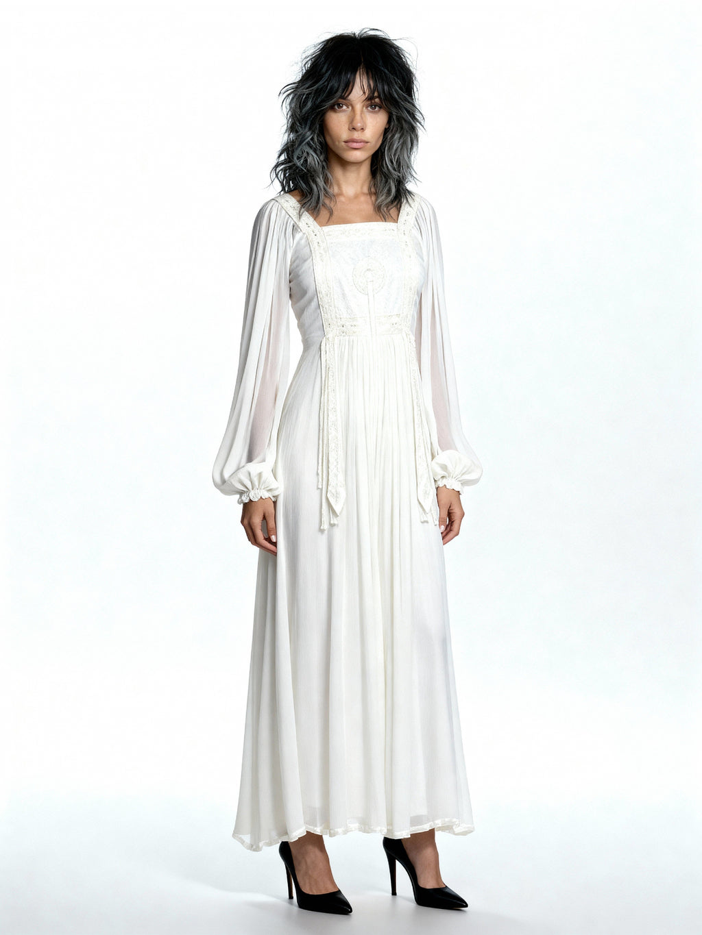 1970's Incredible Vintage White / Cream Silk Lace Wedding Dress UK 8 - 10