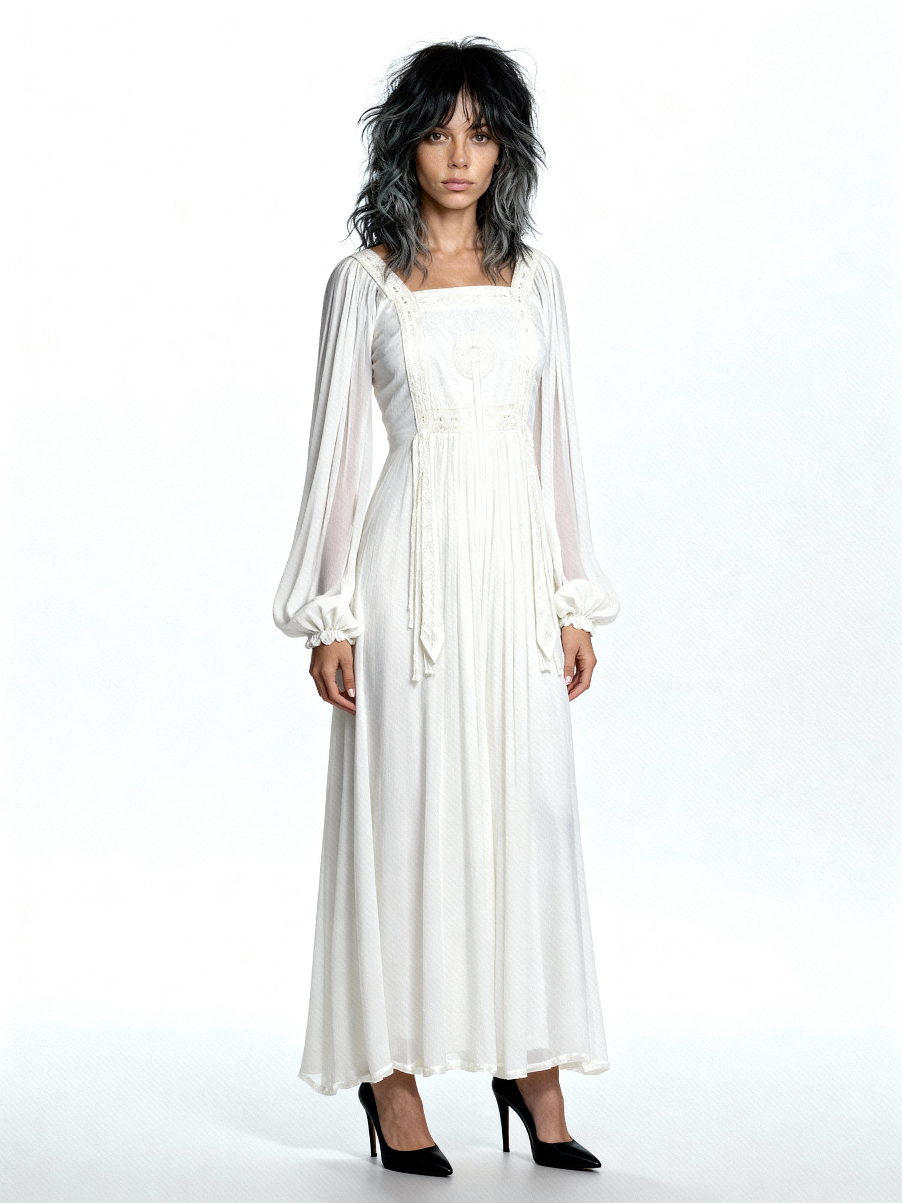 1970's Incredible Vintage White / Cream Silk Lace Wedding Dress UK 8 - 10