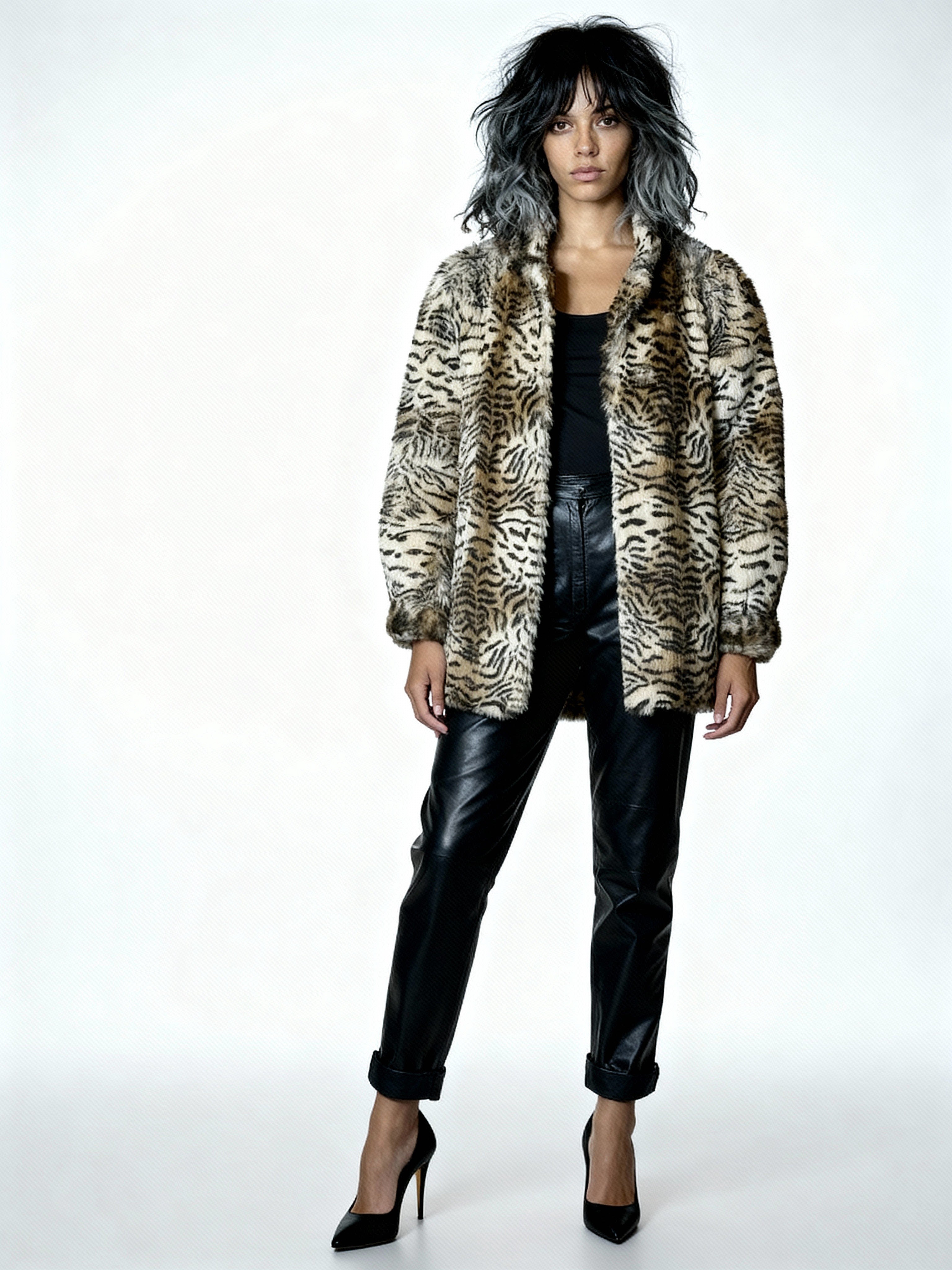 Original Vintage 1990's Tiger Print Faux Fur Coat UK 8 - 12