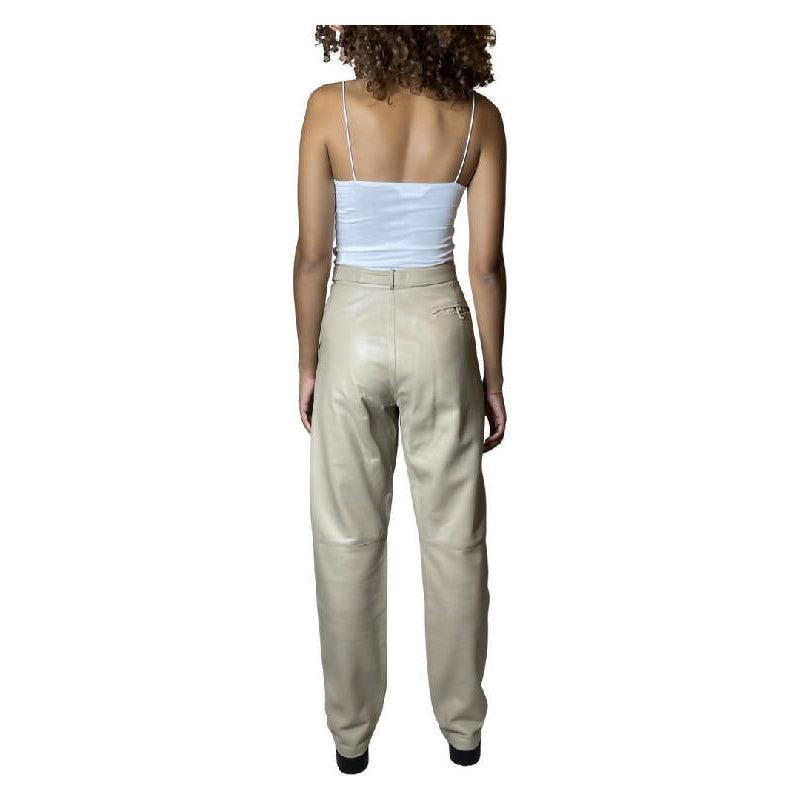 Vintage Original 1980's Italian Cream Leather Trousers UK 8 - 10