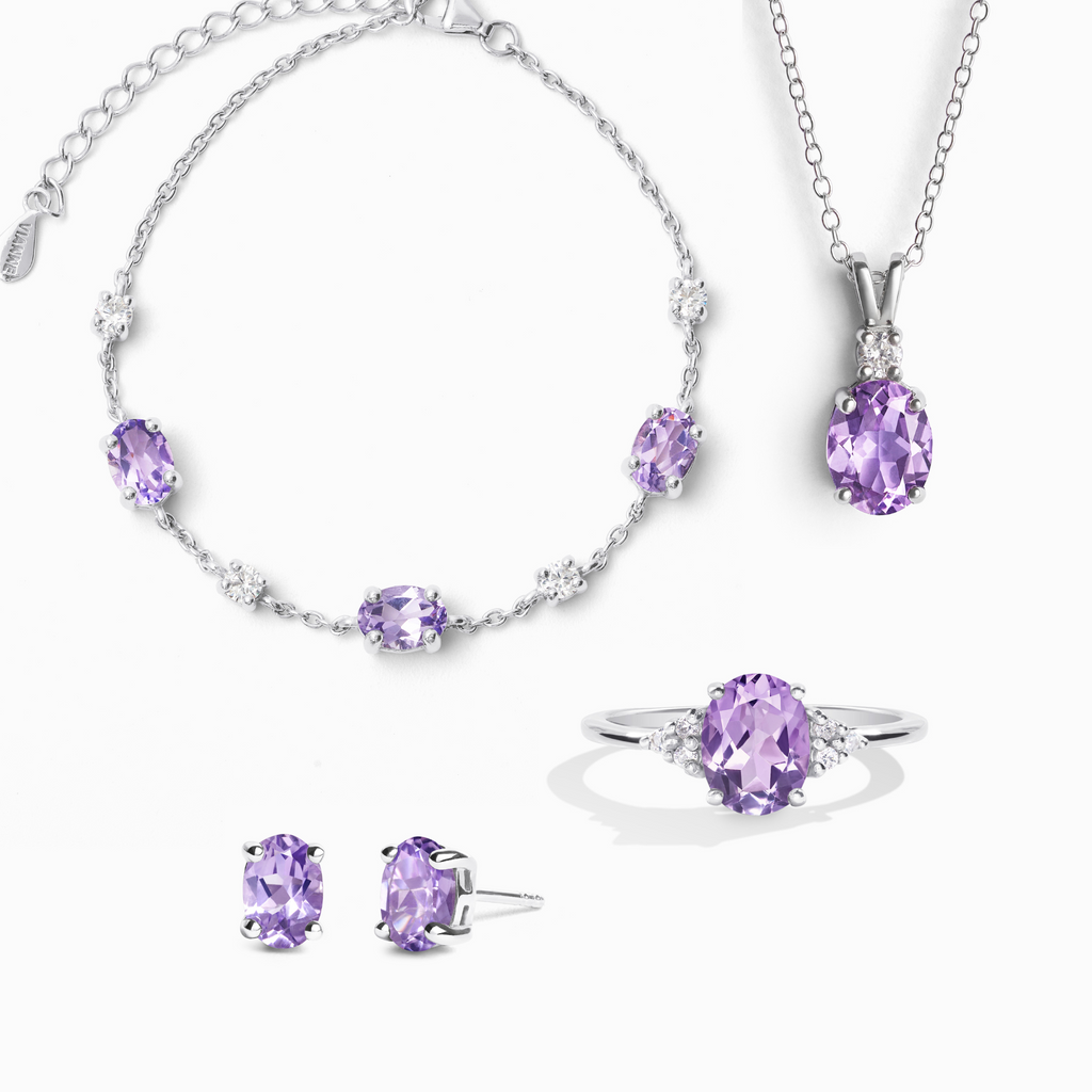 Complete Set - Amethyst Jewellery Set in Sterling Silver