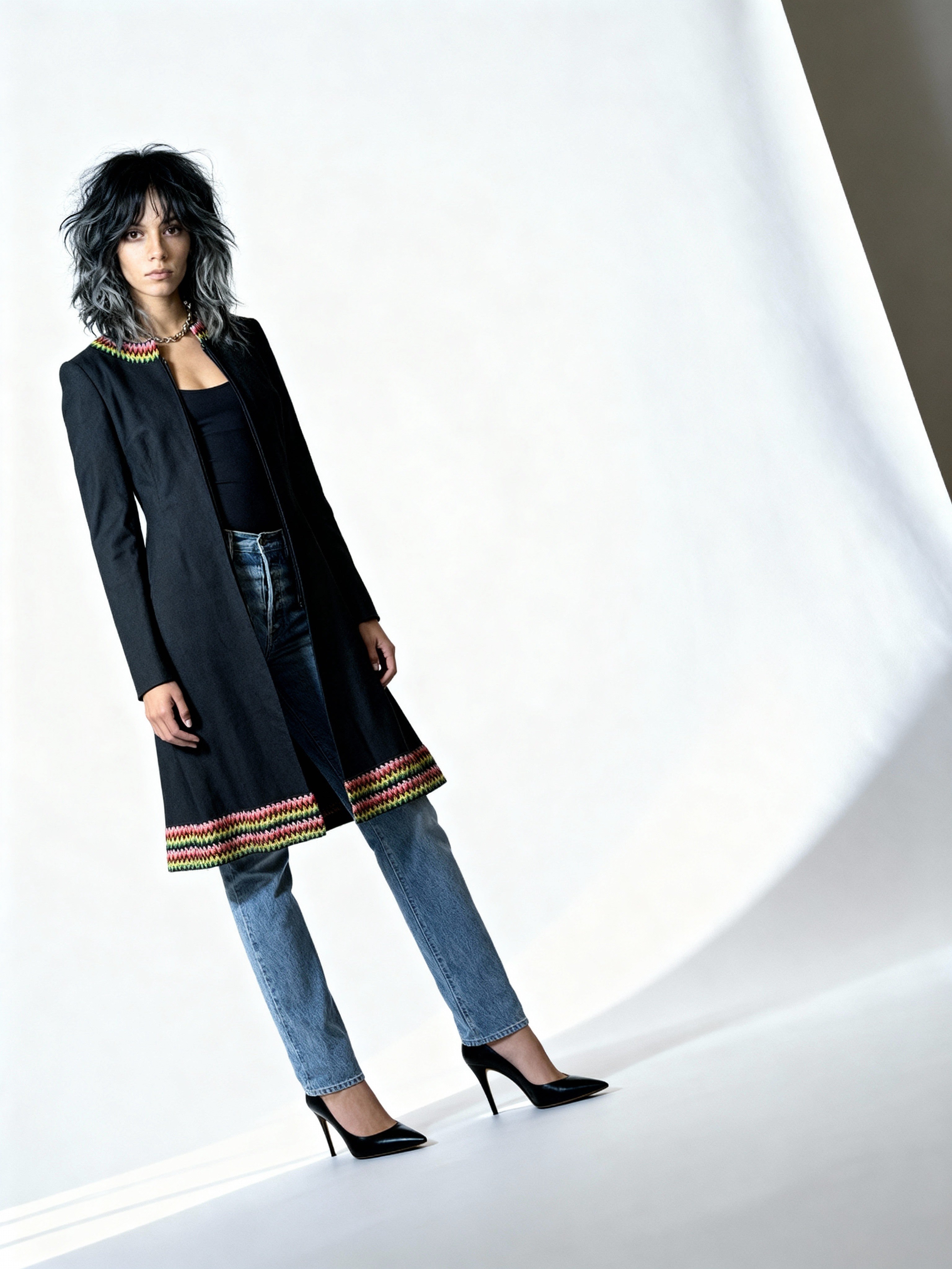 Original Vintage 1970's Black Boho / Hippie Wool Coat UK 8 - 12