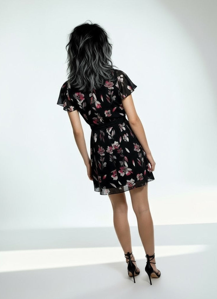 Original Ossie Clark Preloved Black & Floral Print Dress UK 8