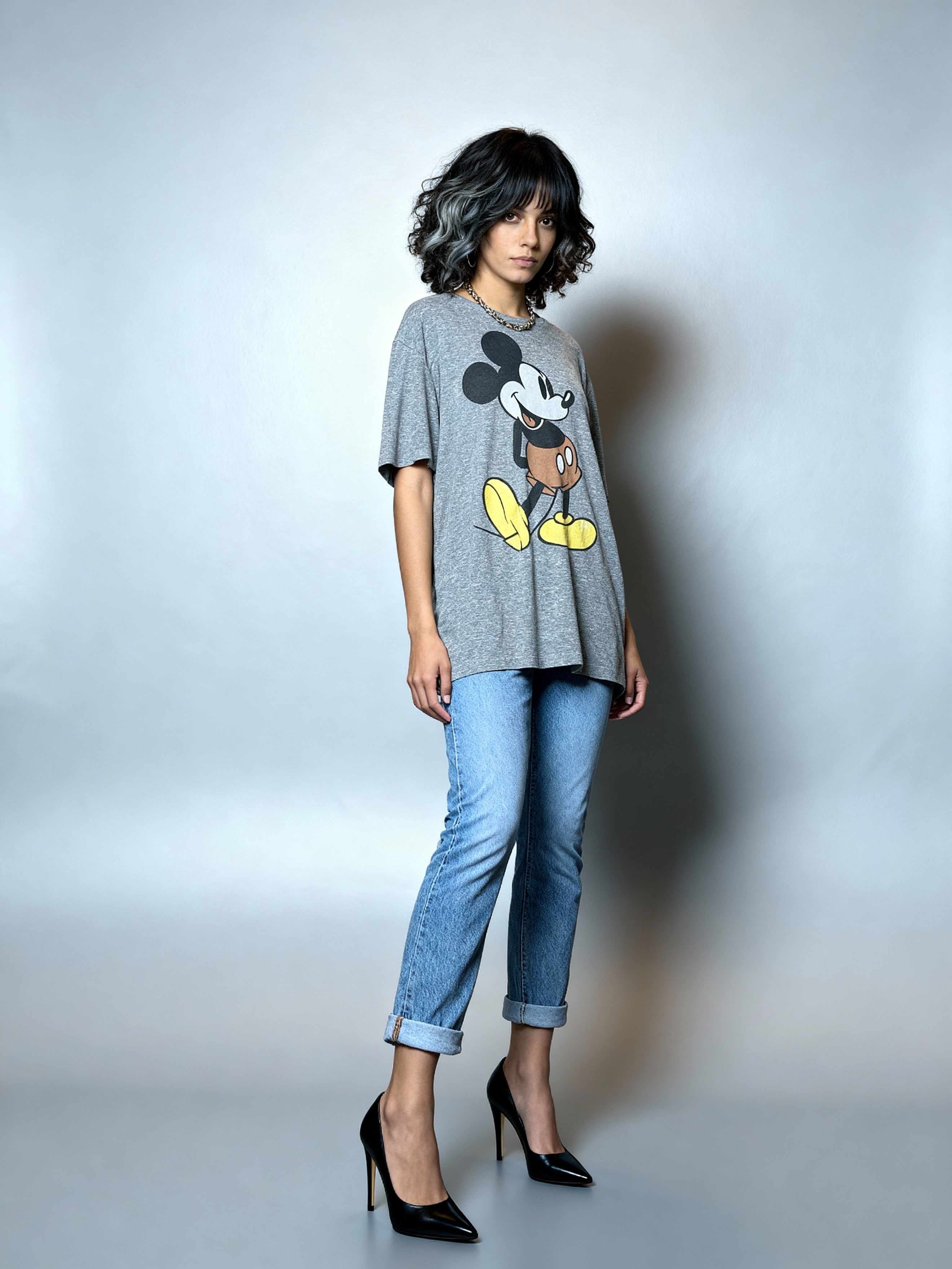 Original 1990's Vintage Disney Mickey Mouse Grey T Shirt UK 8 - 14