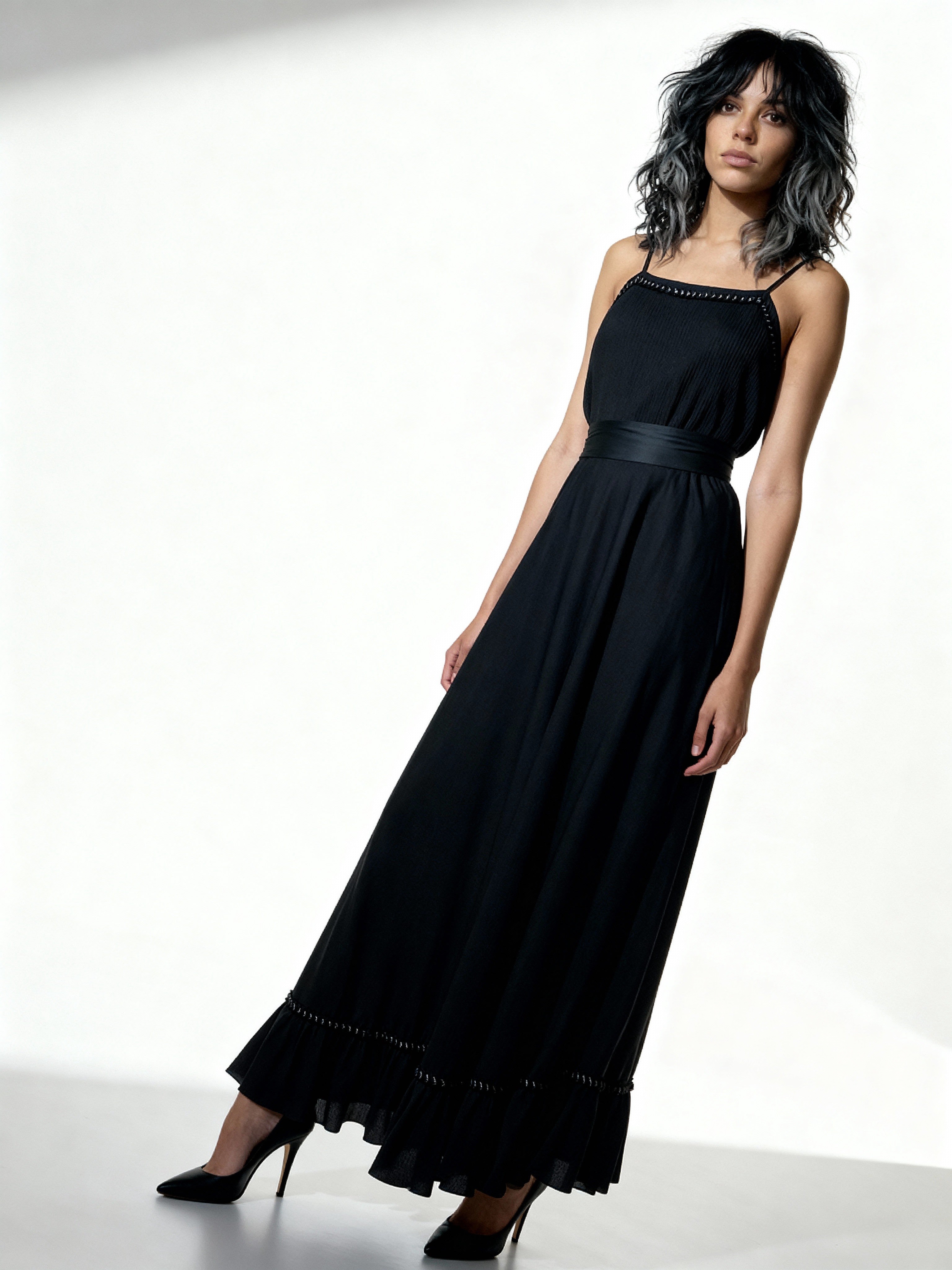 Original 1970's Vintage Black & Silver Maxi Disco Dress UK 12 - 14