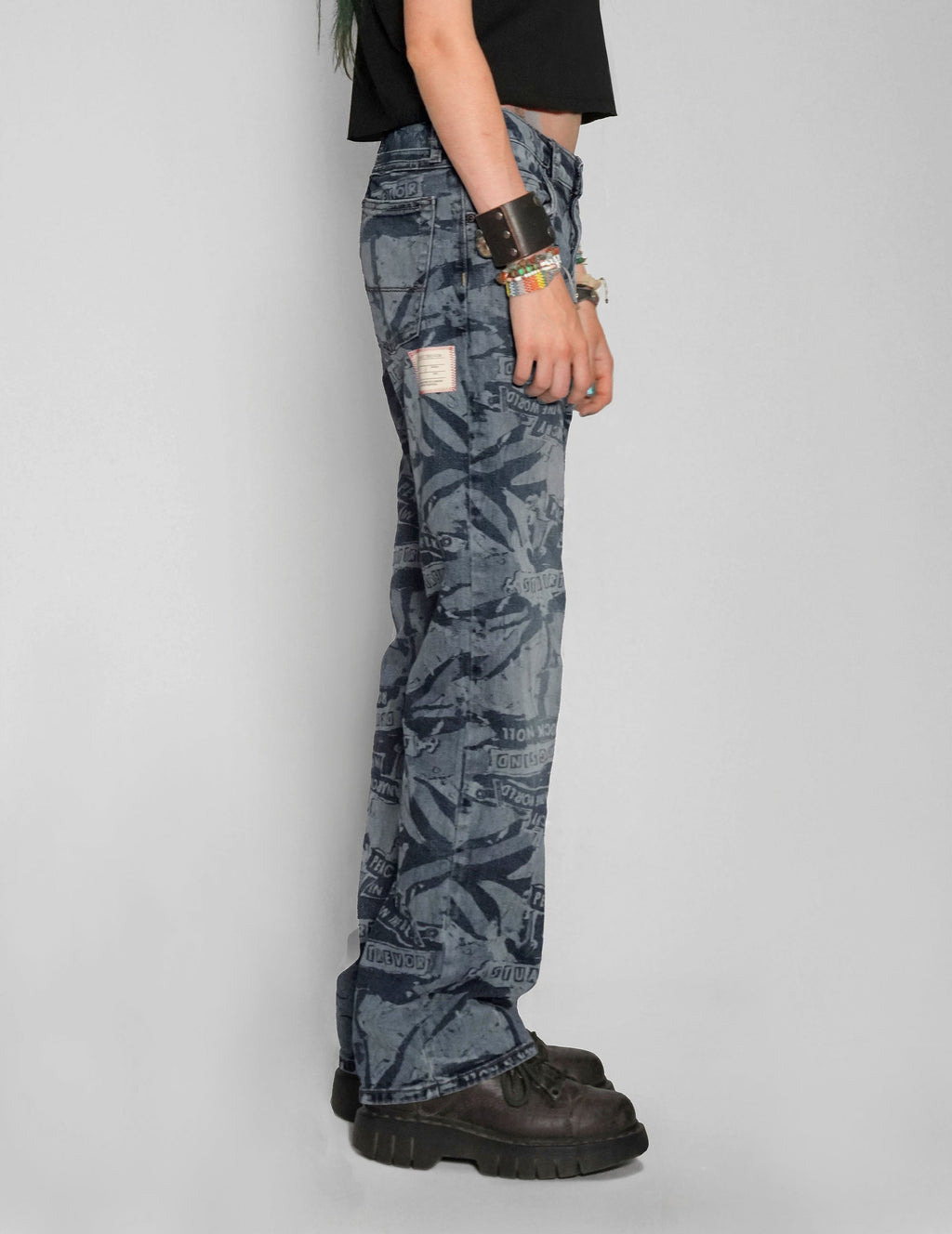 'Peace' Laser Print Jeans in Indigo