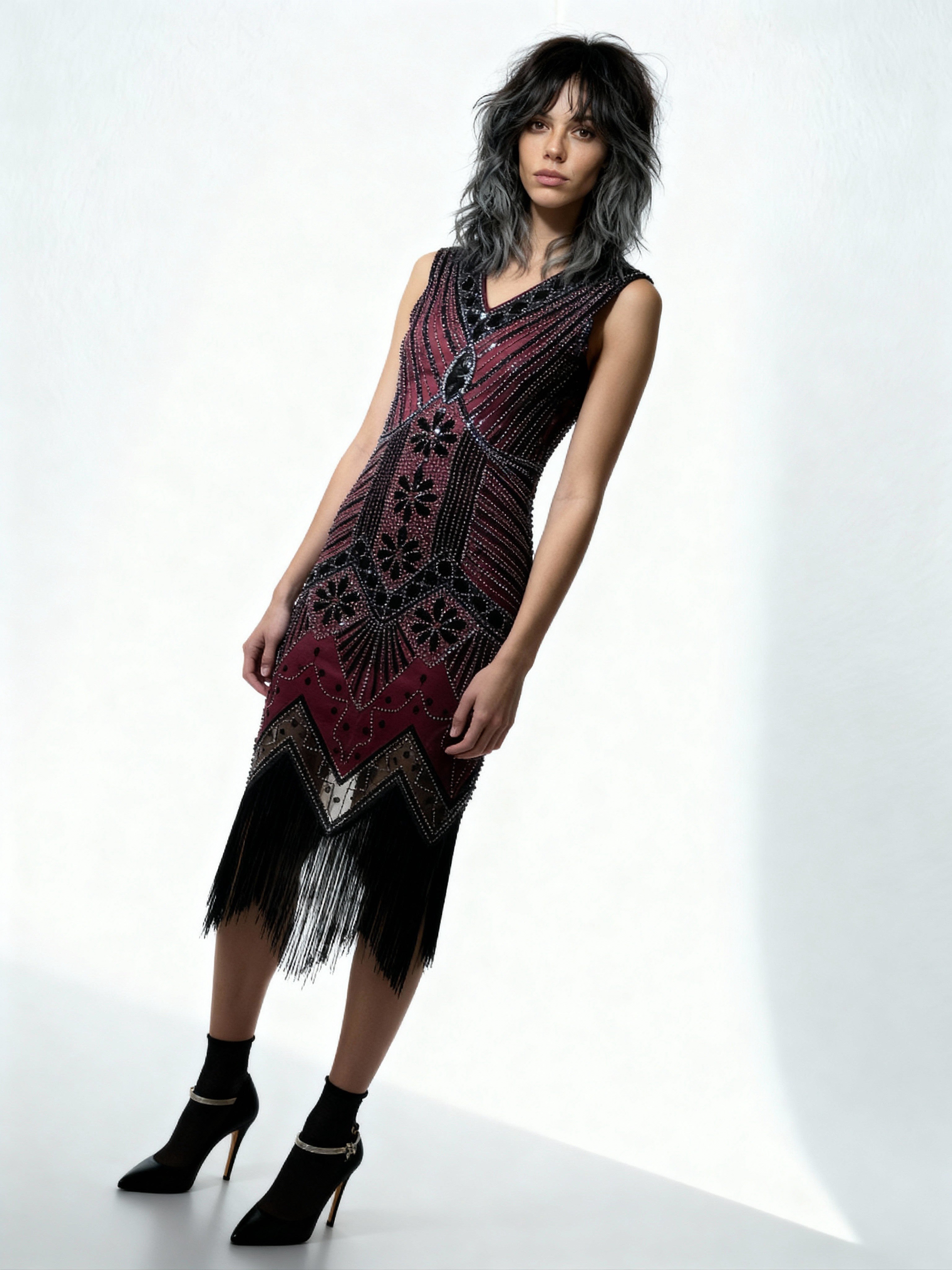 Original Vintage 1980's Black / Red Sequinned Dress UK 8 - 10