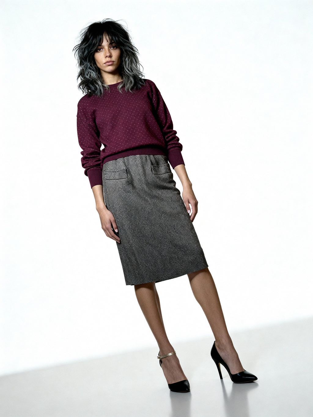 ORIGINAL VINTAGE SAINT LAURENT TWEED WOOL SKIRT UK 10 - 12