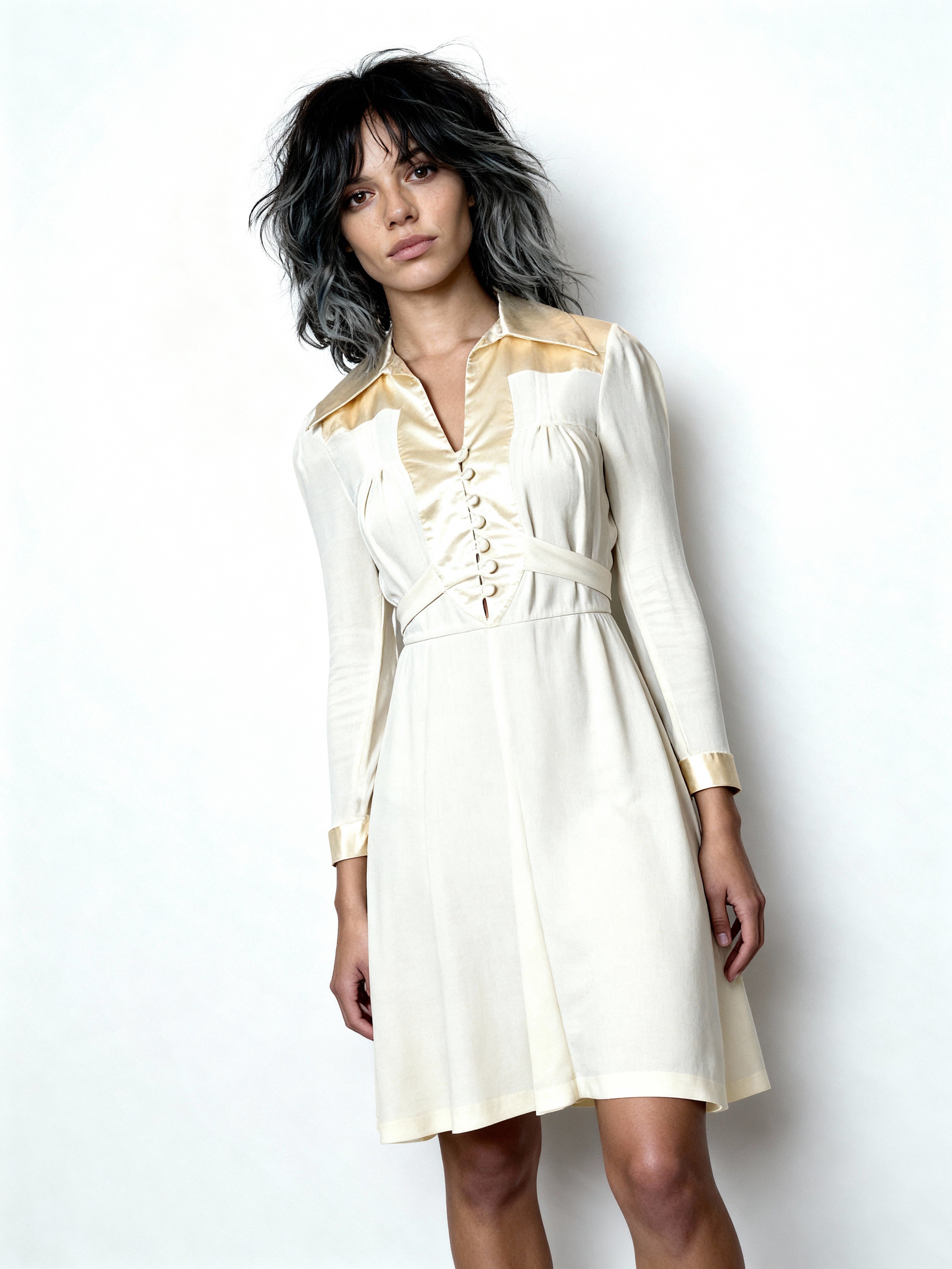 1970'S Gorgeous Vintage Cream Moss Crepe Wedding Dress Uk 8 - 12