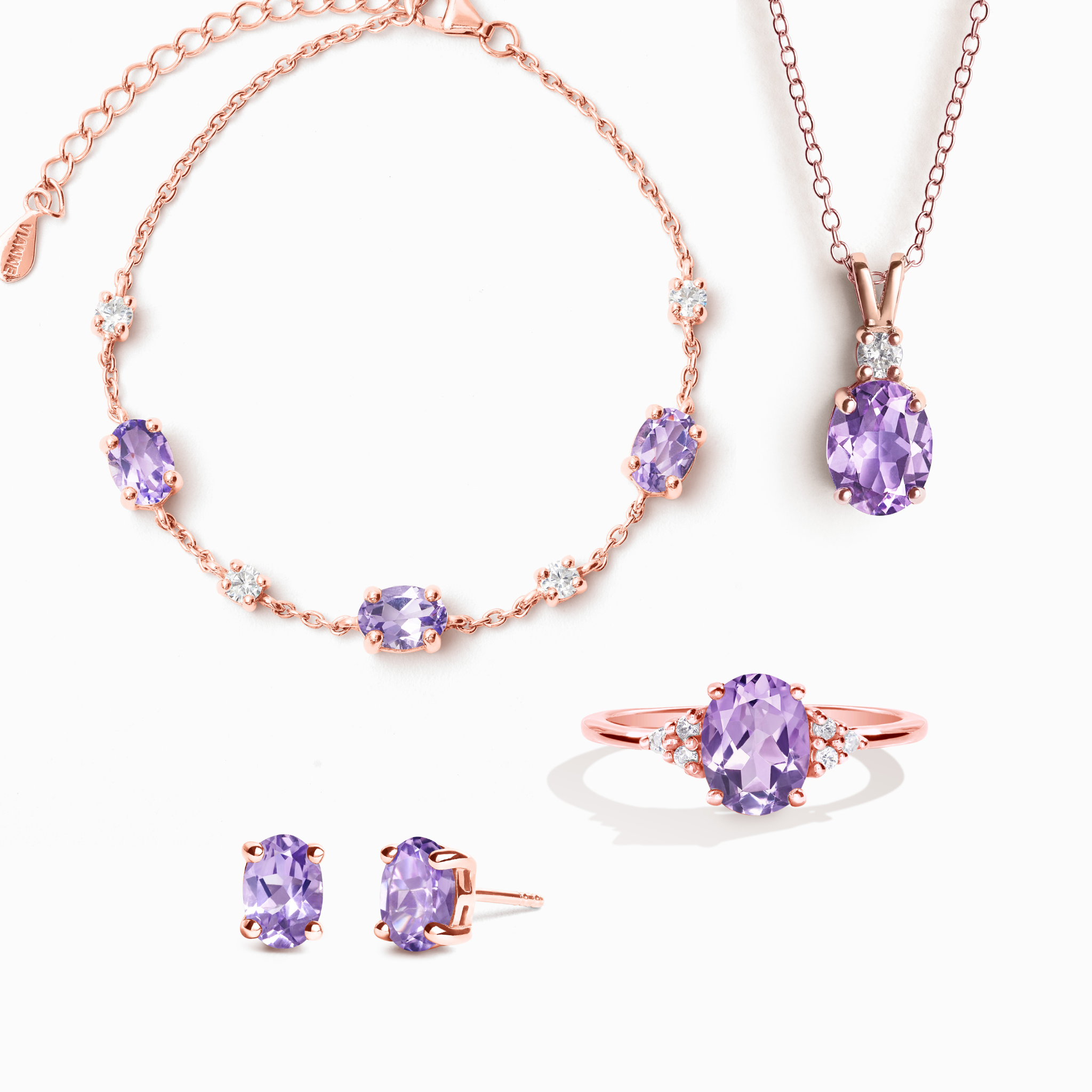 Complete Set - Amethyst Jewellery Set in 18k Rose Gold Vermeil