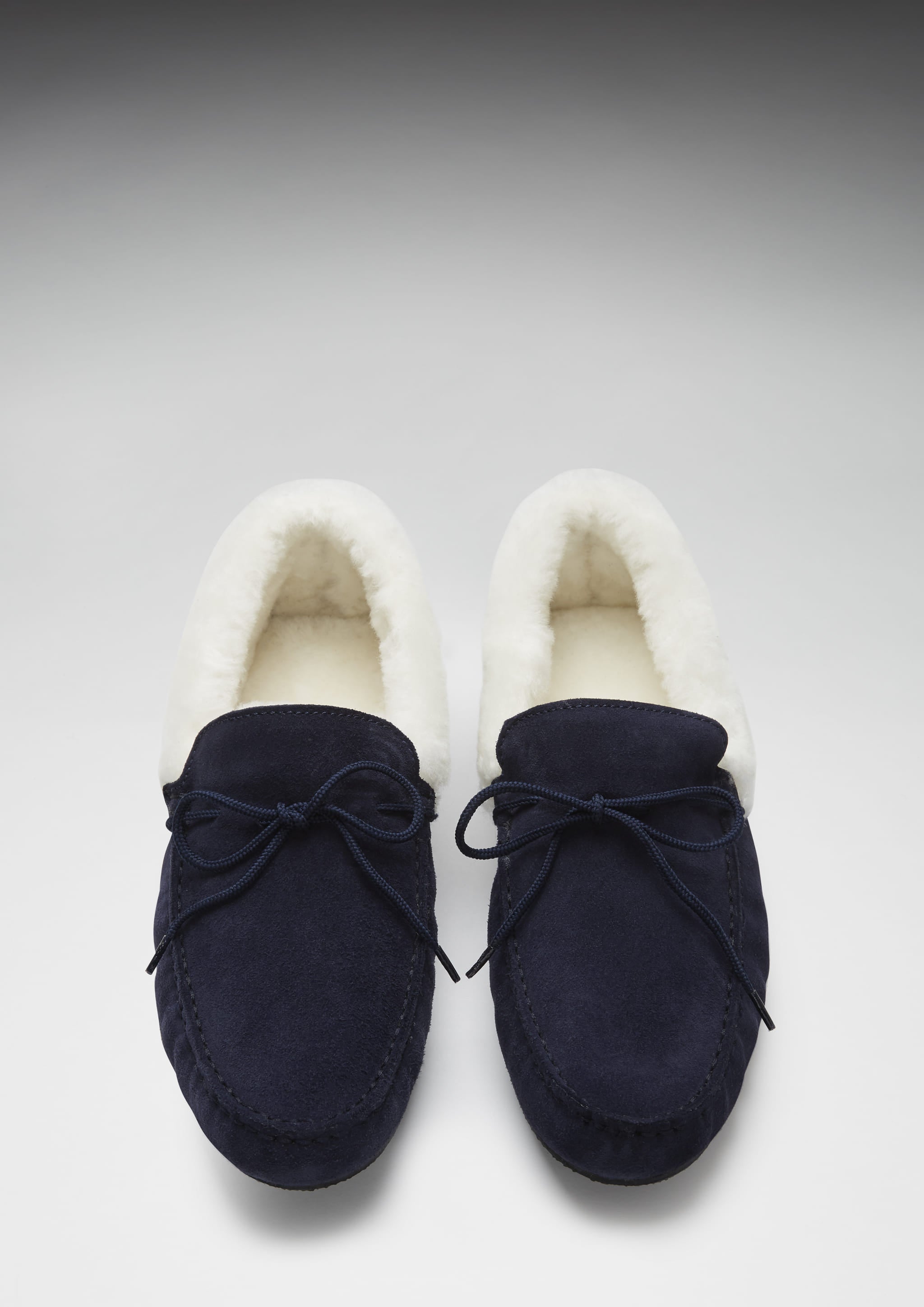 Slippers, sheepskin, navy blue suede