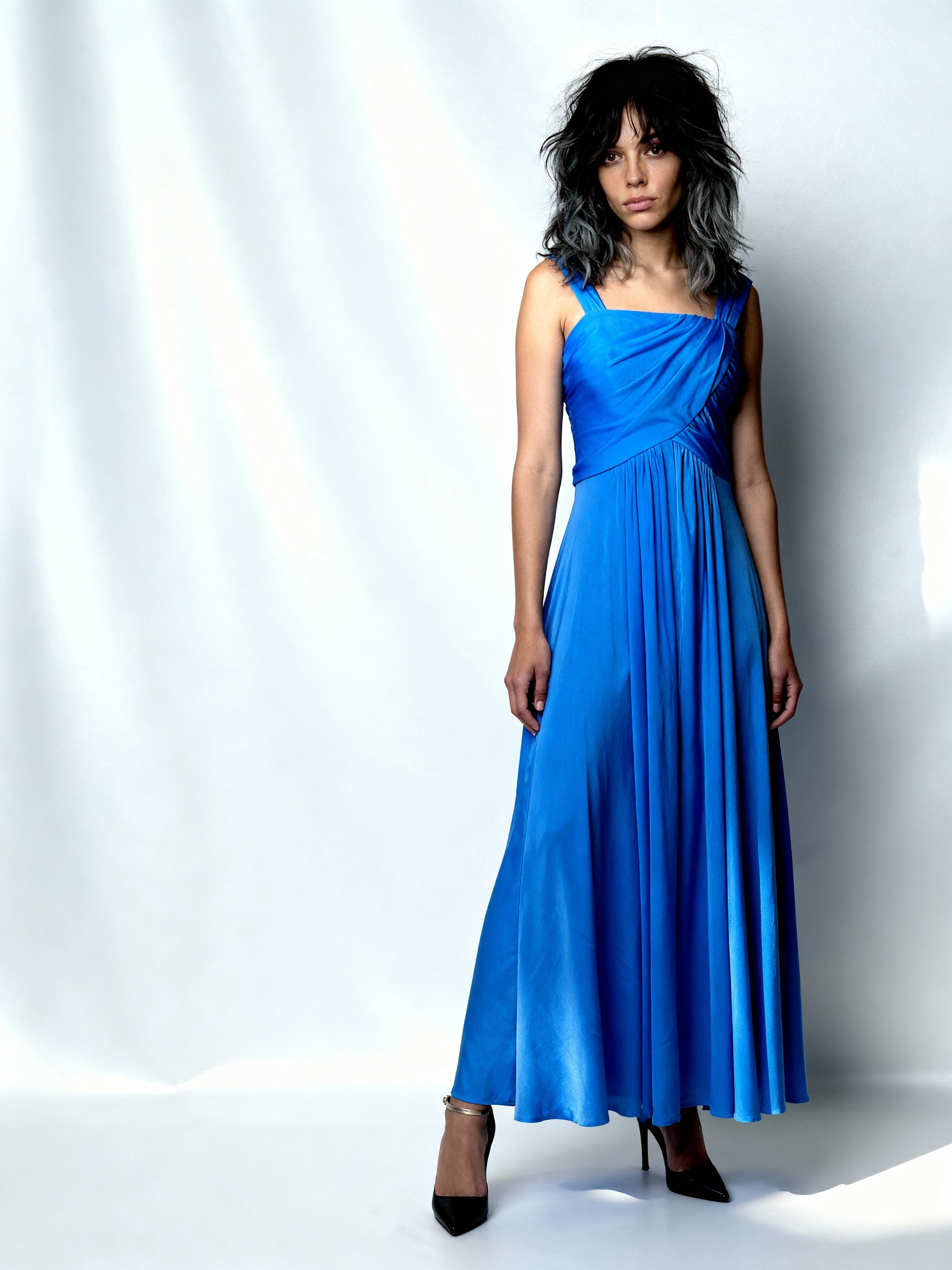 Original 1970's Electric Blue Maxi Disco Dress UK 10 - 12