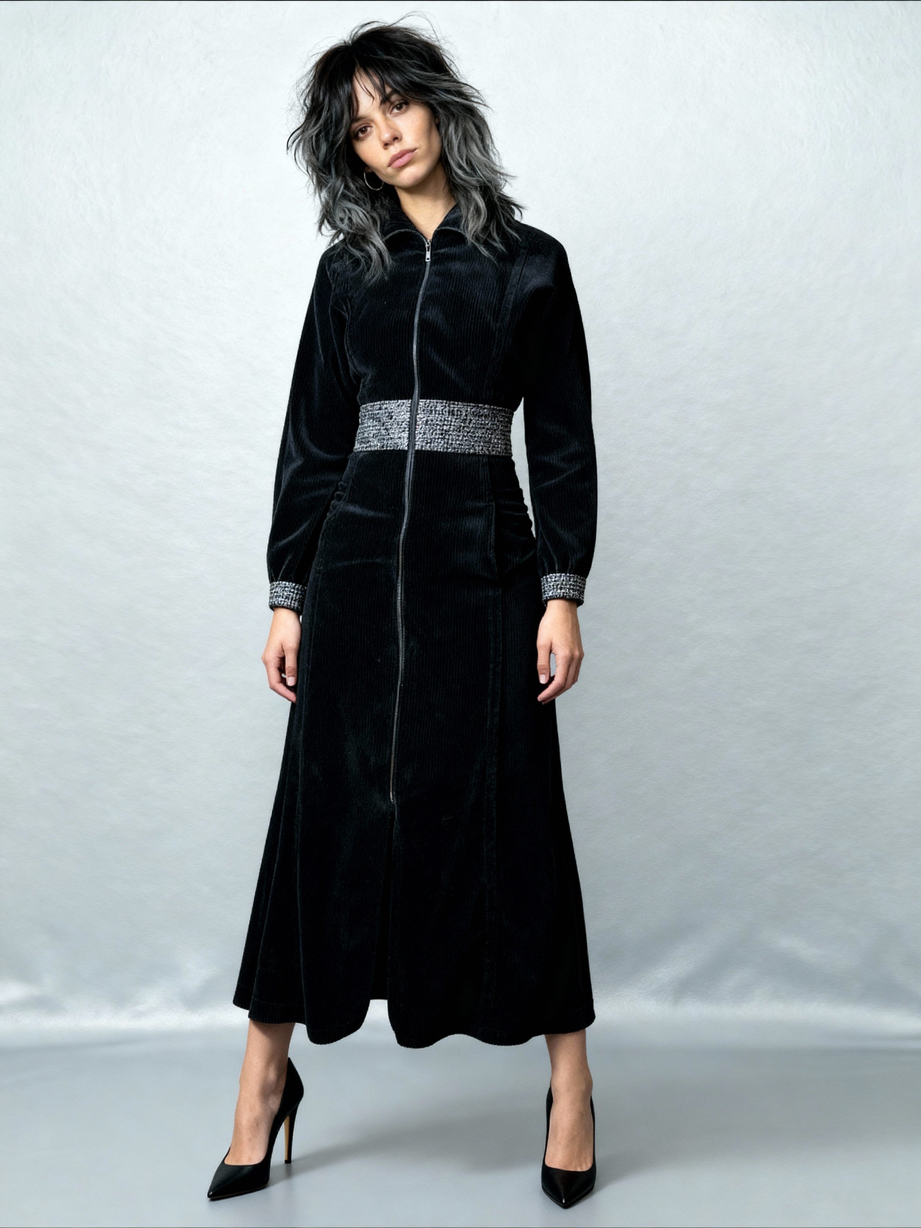 Original Vintage 1970's Pierre Cardin Black Velvet Maxi Dress UK 10 - 12