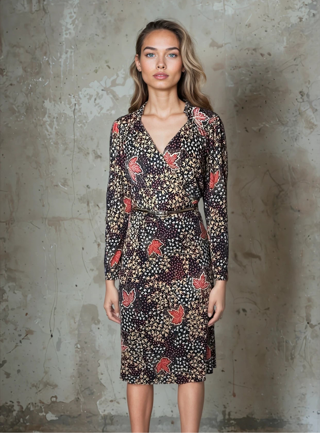 Gorgeous Virginie Autumnal Leaf Print 1970's Vintage Dress UK 8 - 12