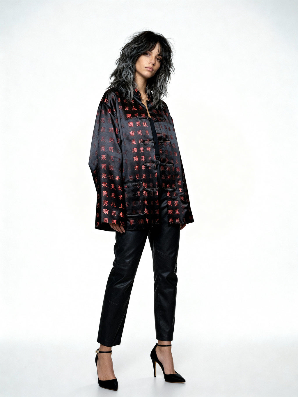 Vintage Black Satin Oriental Print Jacket UK 10 - 14