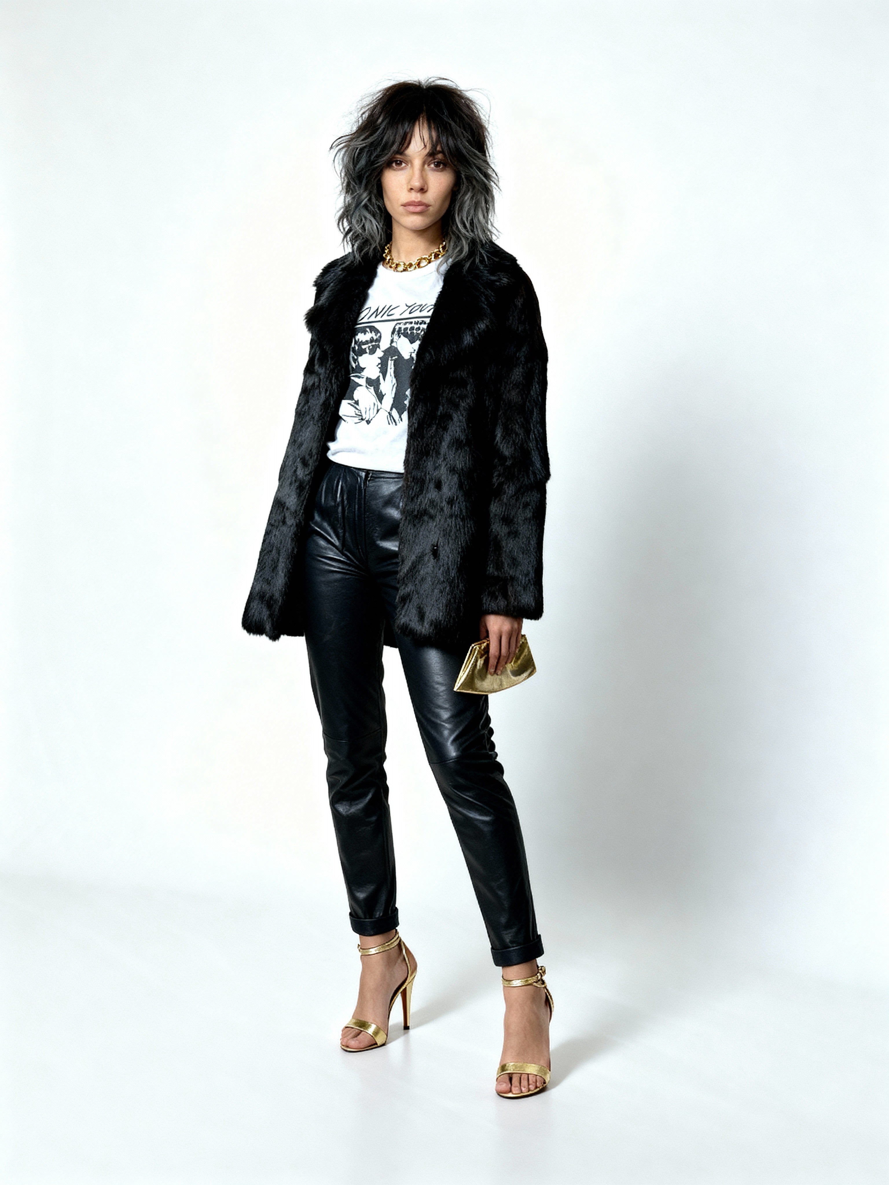 Original 1970's Vintage Black Fur Hooded Coat UK 8 - 12