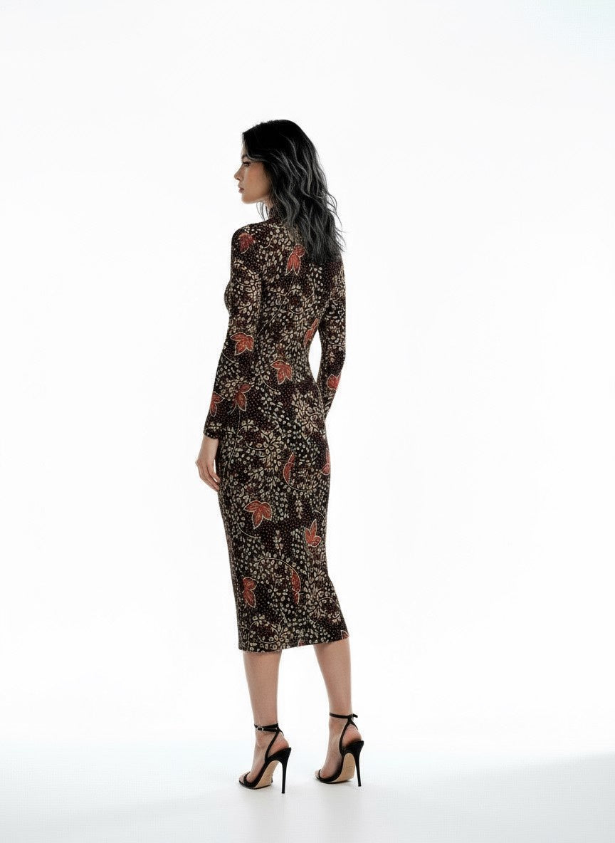 Gorgeous Virginie Autumnal Leaf Print 1970's Vintage Dress UK 8 - 12