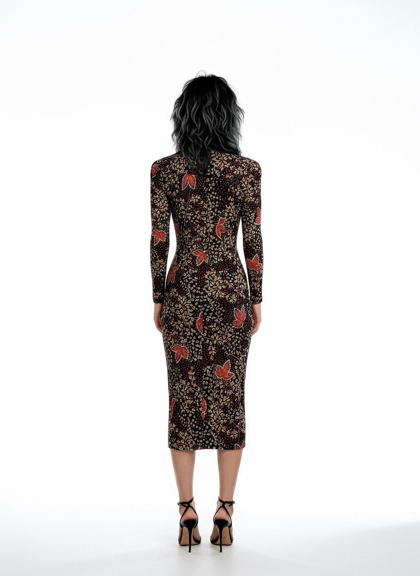 Gorgeous Virginie Autumnal Leaf Print 1970's Vintage Dress UK 8 - 12