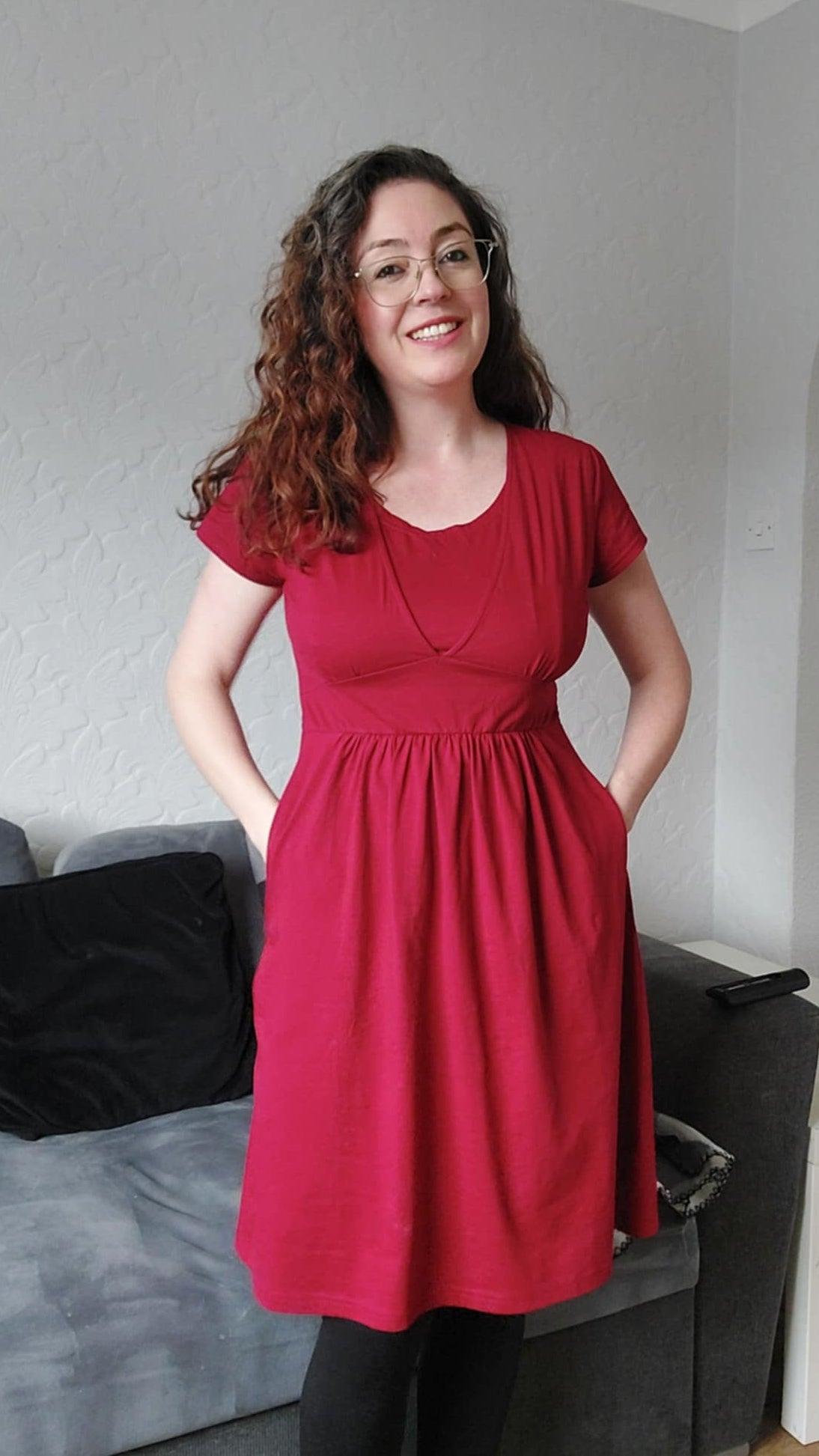 Burgundy Red Cotton Breastfeeding Dress