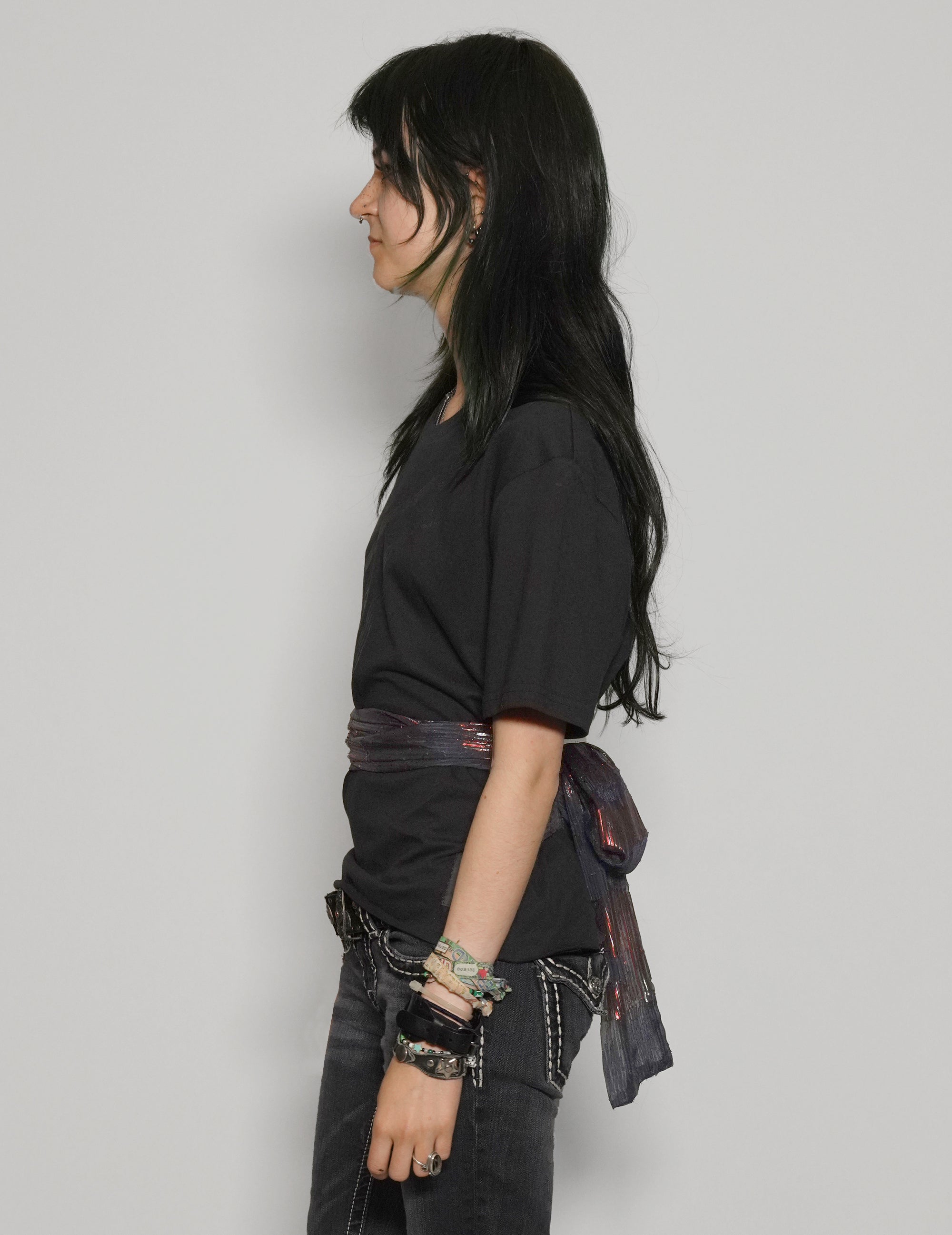 ST Lined Logo Tie-Tee in Black with Blue & Gold Tie