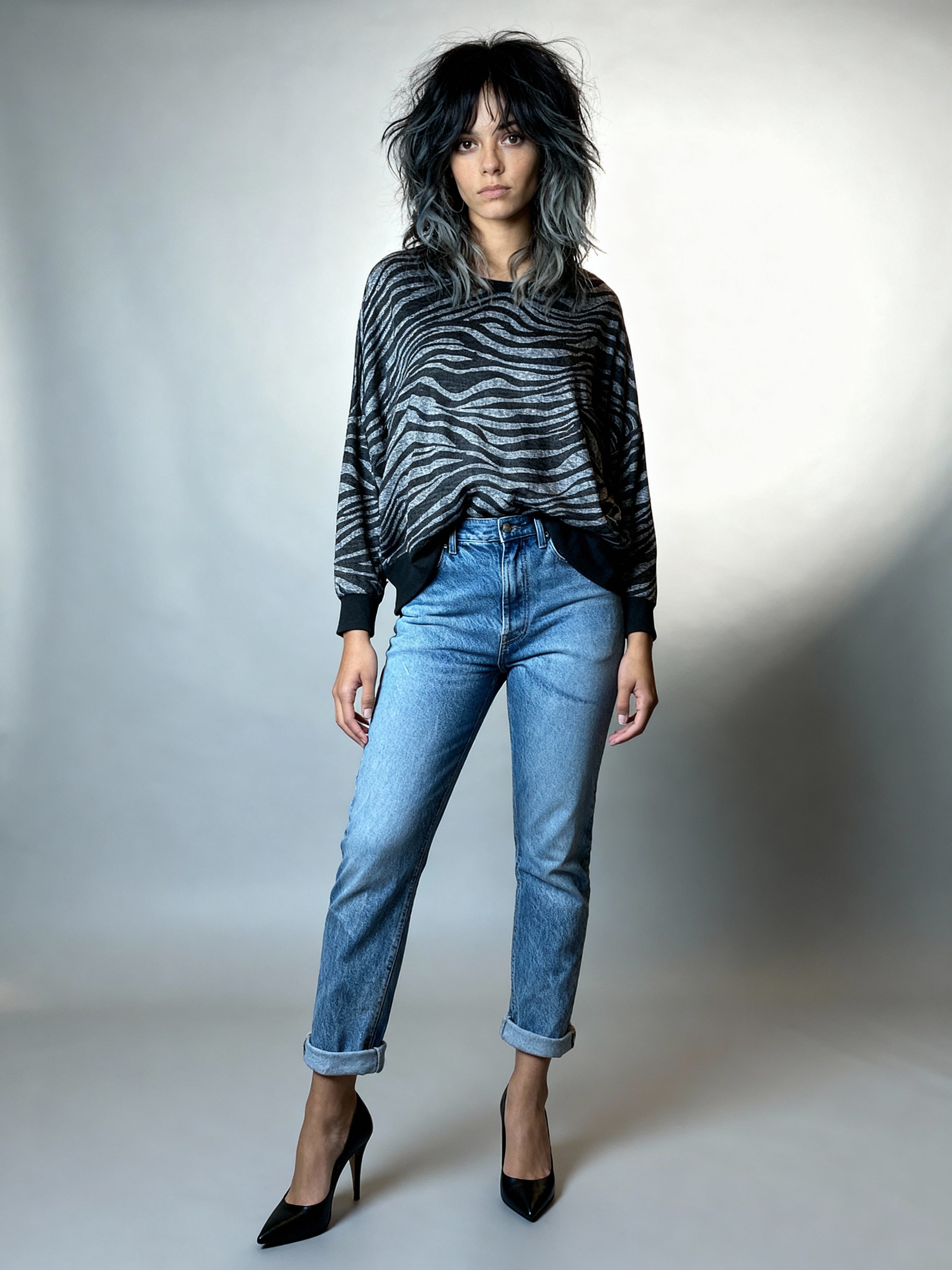 1980's Vintage Batwing Tiger Print Jumper UK 8 - 14