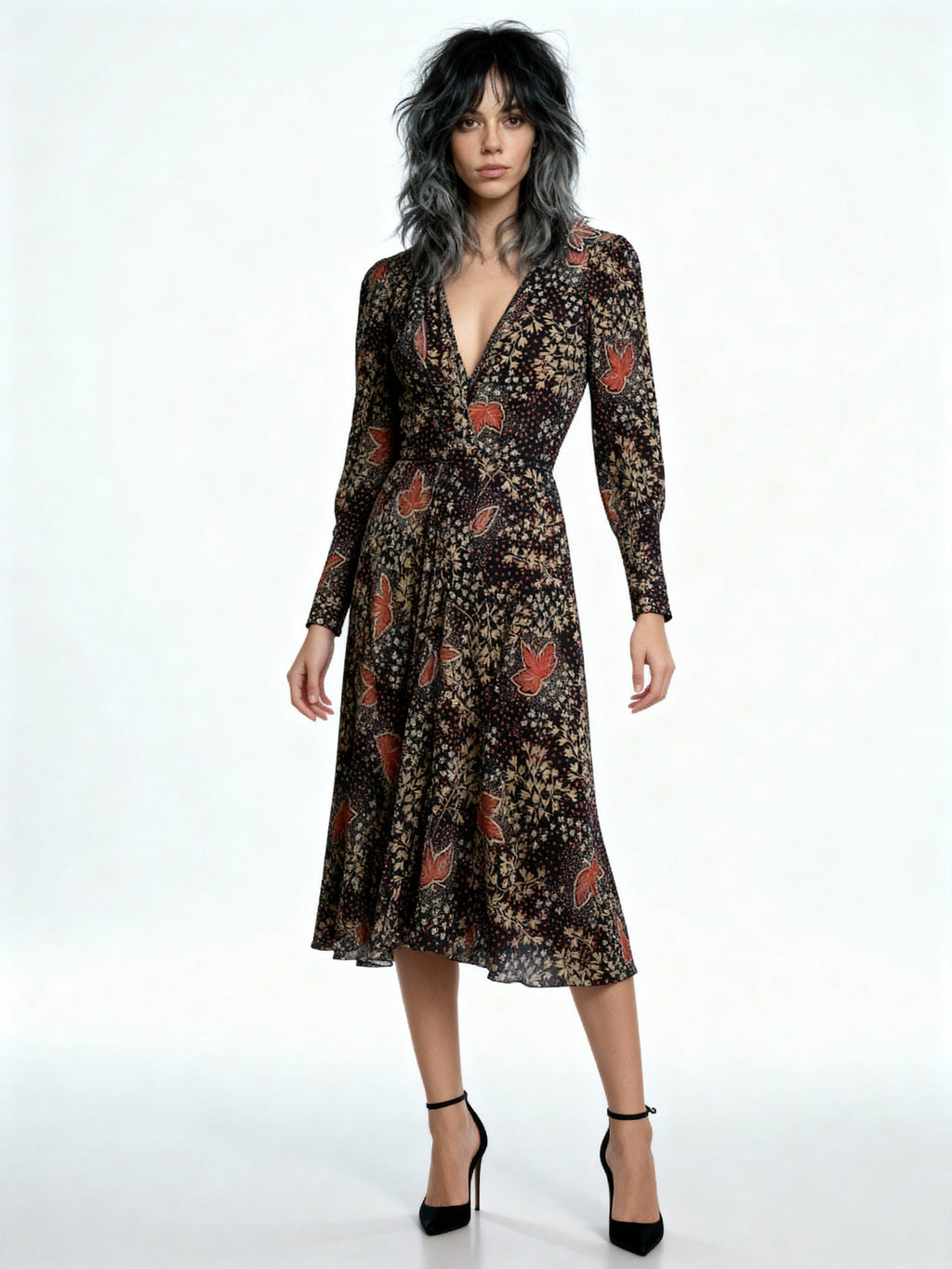 Gorgeous Virginie Autumnal Leaf Print 1970's Vintage Dress UK 8 - 12