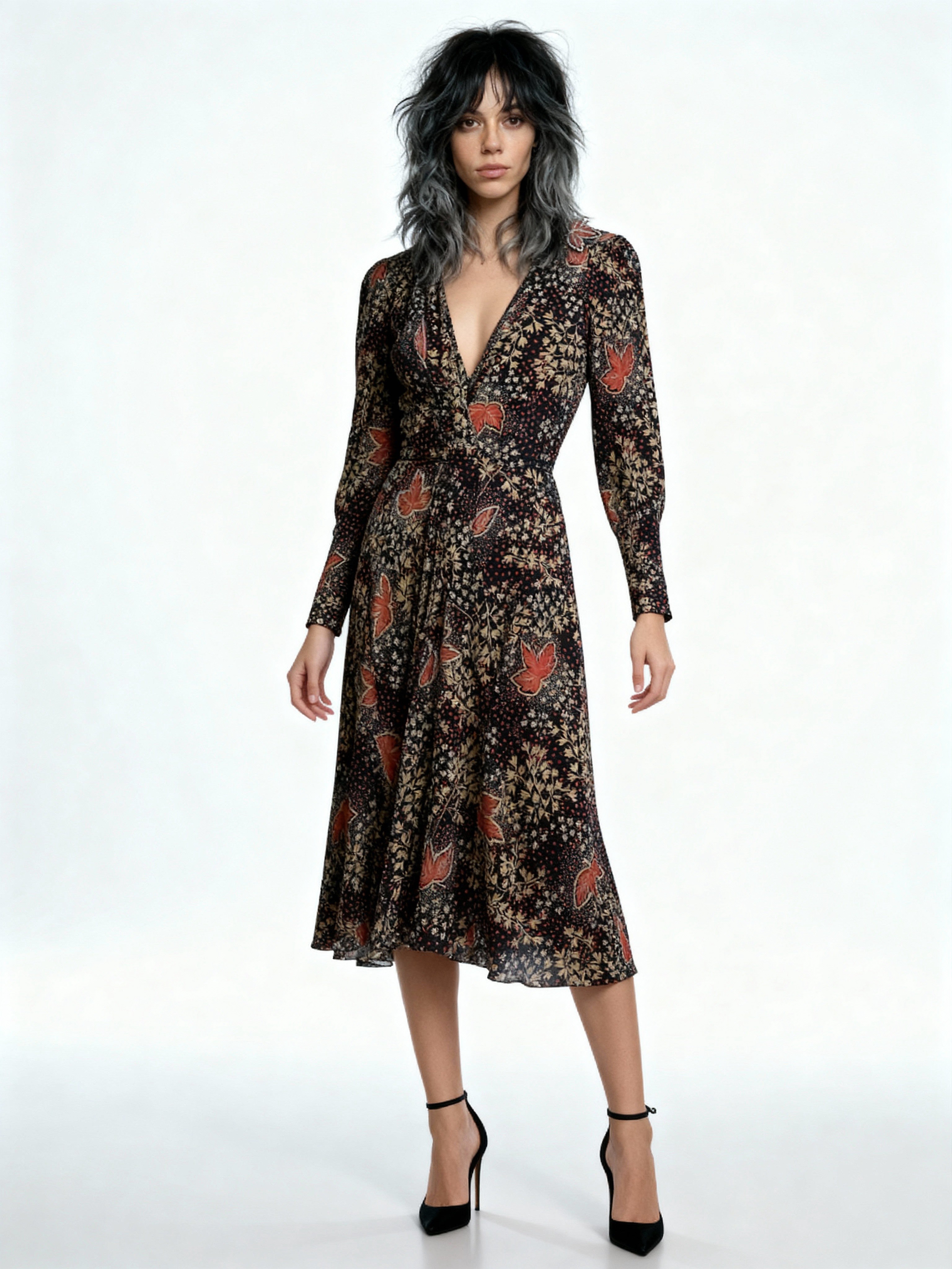 Gorgeous Virginie Autumnal Leaf Print 1970's Vintage Dress UK 8 - 12