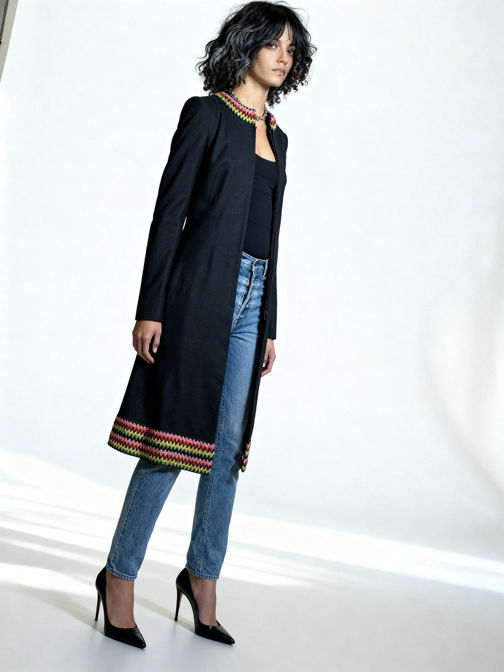 Original Vintage 1970's Black Boho / Hippie Wool Coat UK 8 - 12