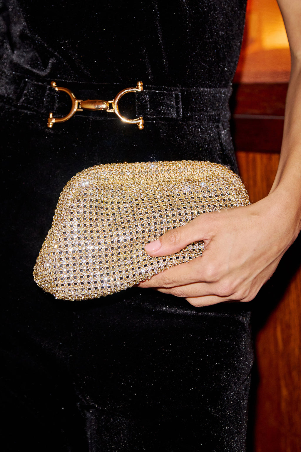 Yumi Gold Rhinestone Clutch Bag