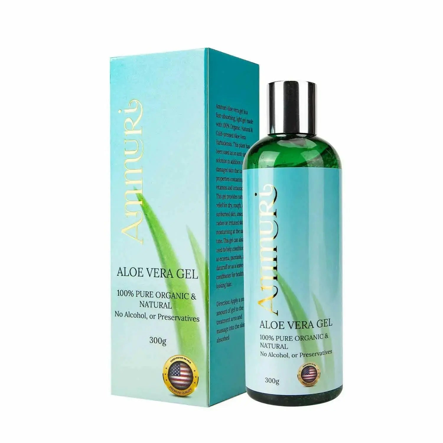 Ammuri Organic Aloe Vera Gel 5 Pack | Natural Hydrating & Soothing Gel for Face, Body & Hair | Pure, Additive-Free Skincare for All Skin Types