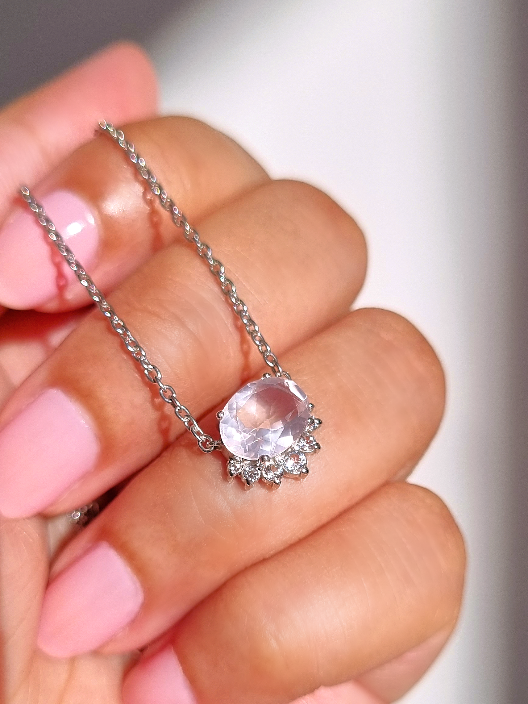 Aria Rose Quartz Necklace in Sterling Silver