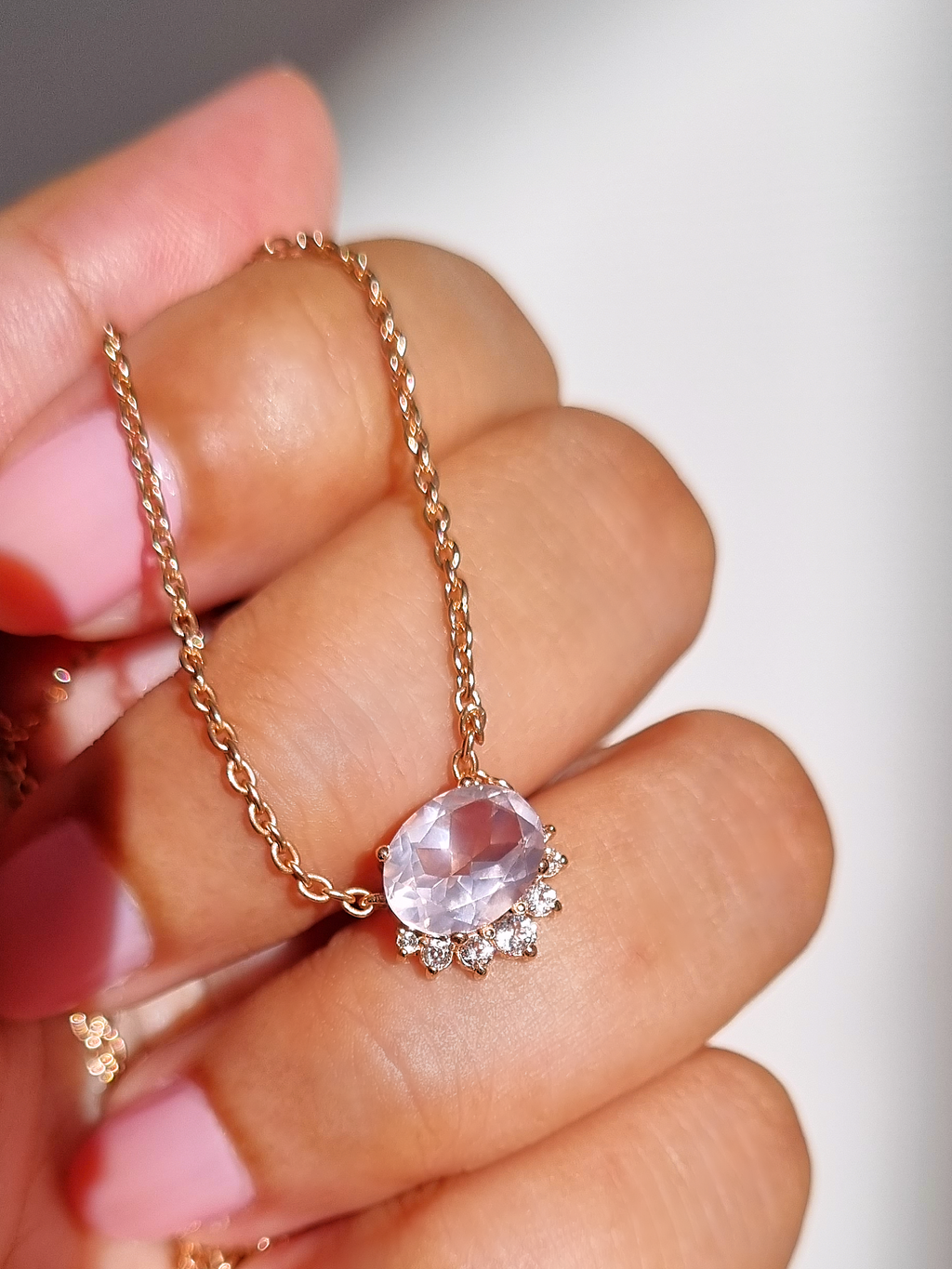 Aria Rose Quartz Necklace in 18k Rose Gold Vermeil