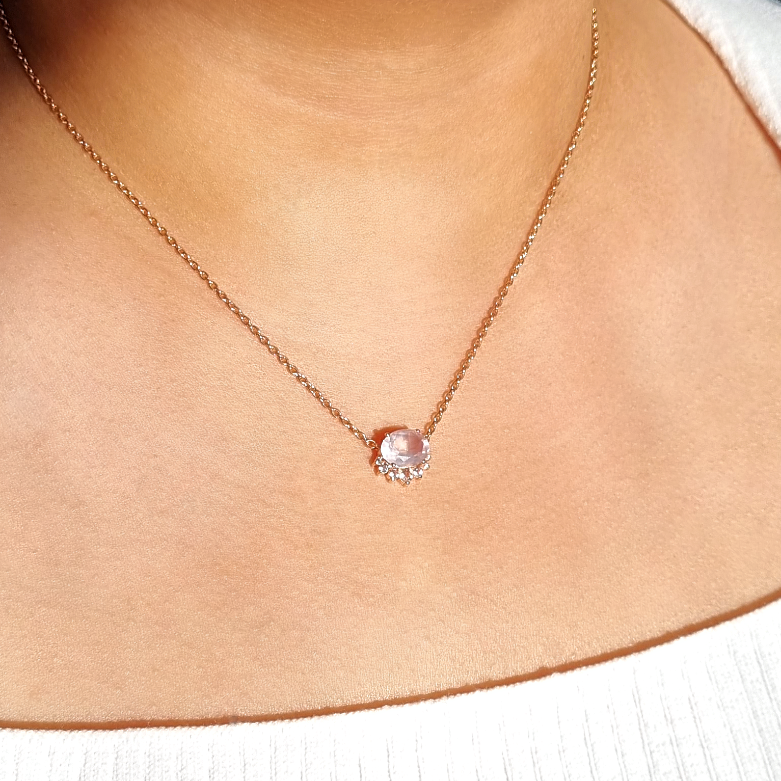 Aria Rose Quartz Necklace in 18k Rose Gold Vermeil