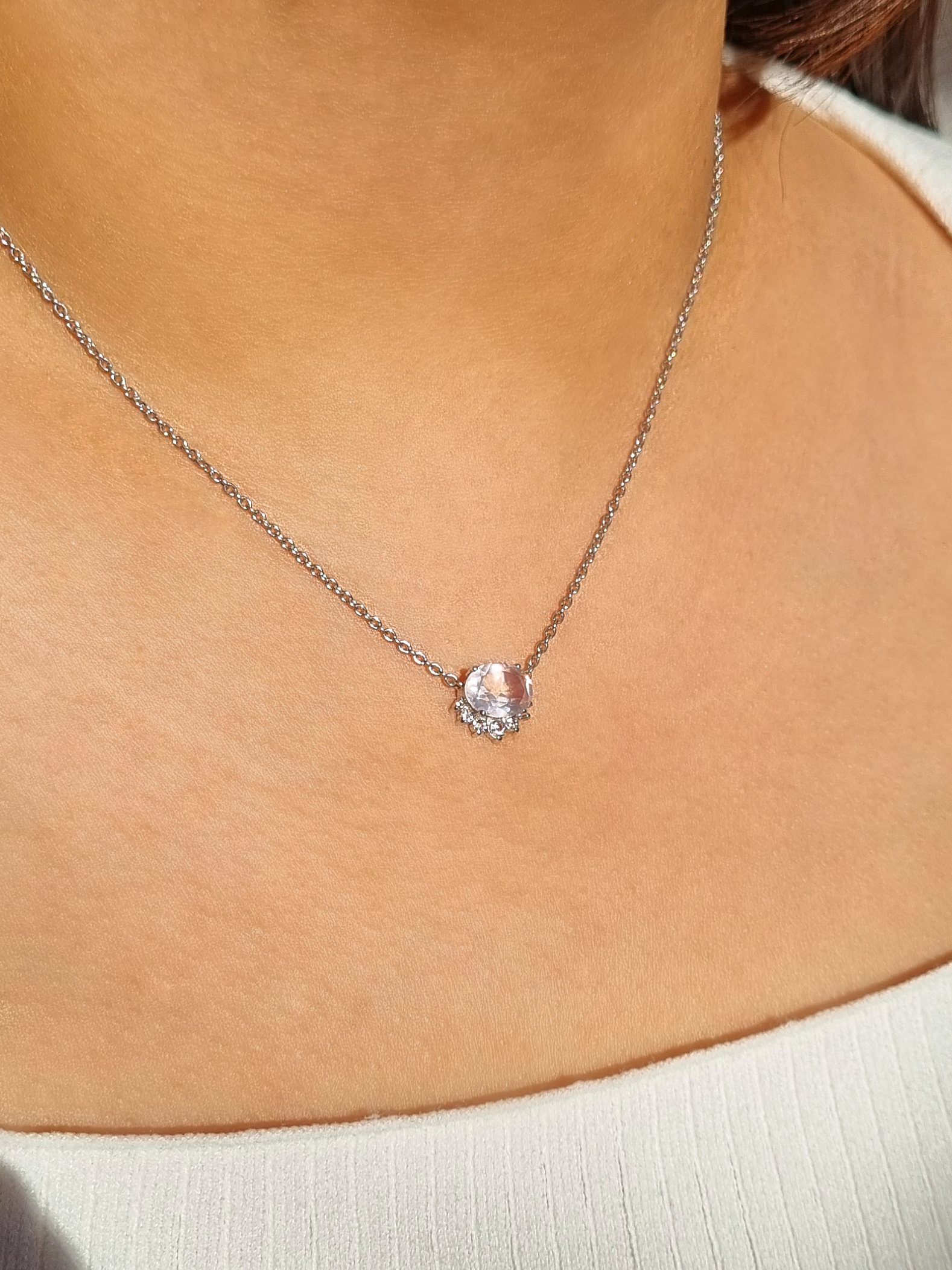 Aria Rose Quartz Necklace in Sterling Silver