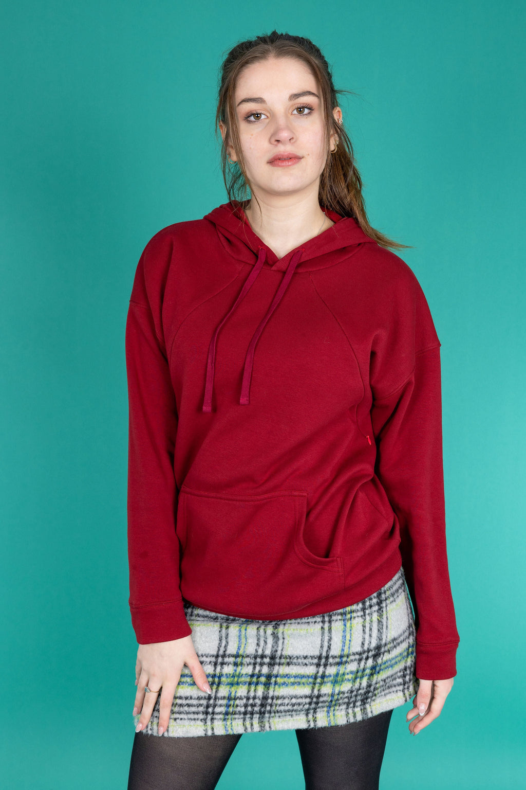 Breastfeeding Hoodie - warm fleece lined in burgundy