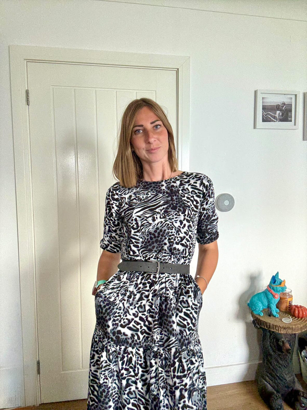 The Midi Breastfeeding Dress - Grey Leopard Cotton