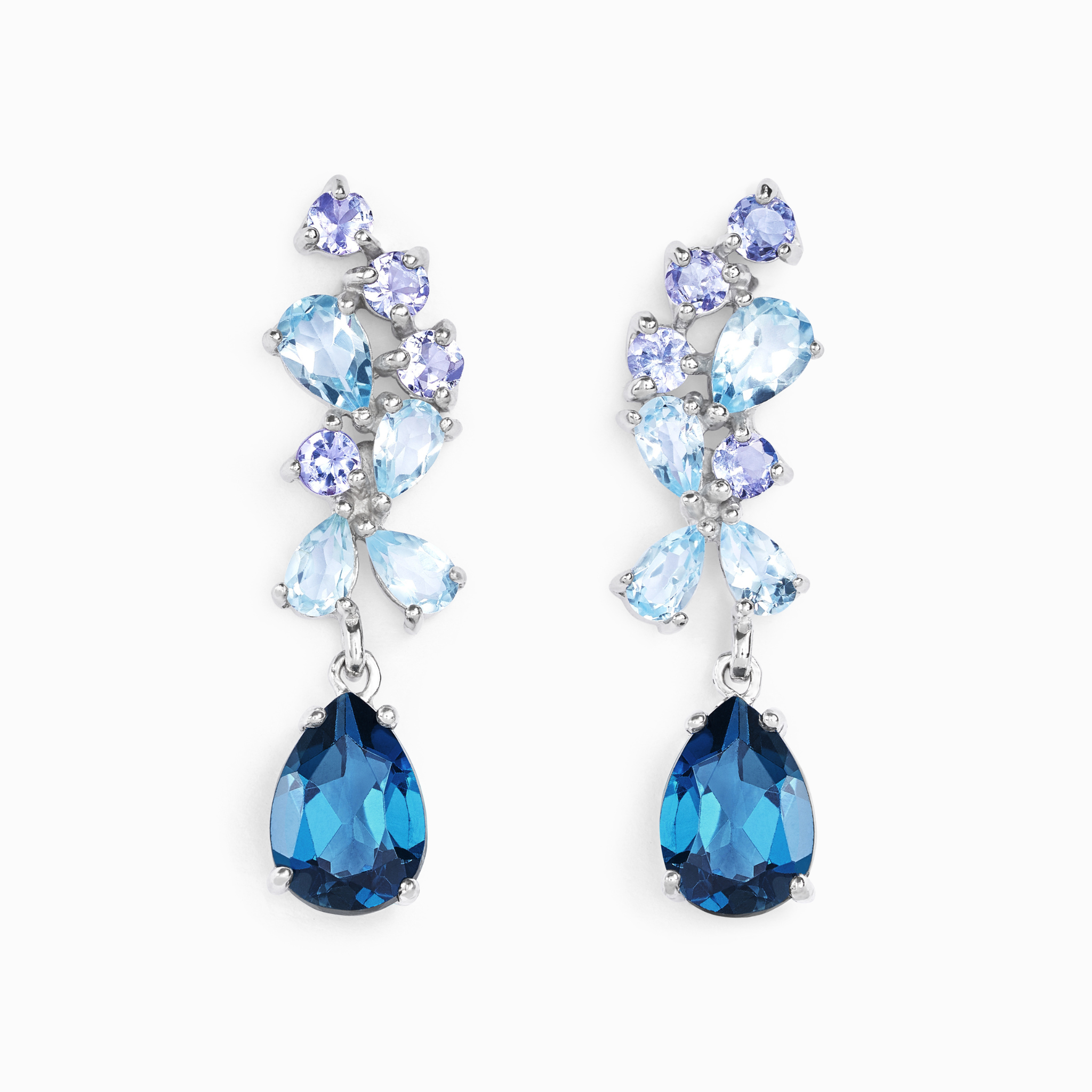 Blue Gemstone Drop Earrings in Sterling Silver