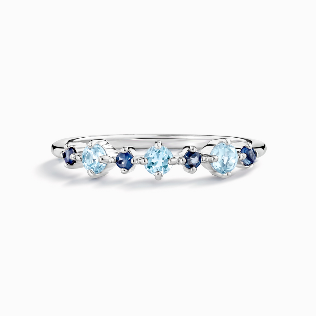 Blue Sapphire & Blue Topaz Stackable Half Eternity Band in Sterling Silver