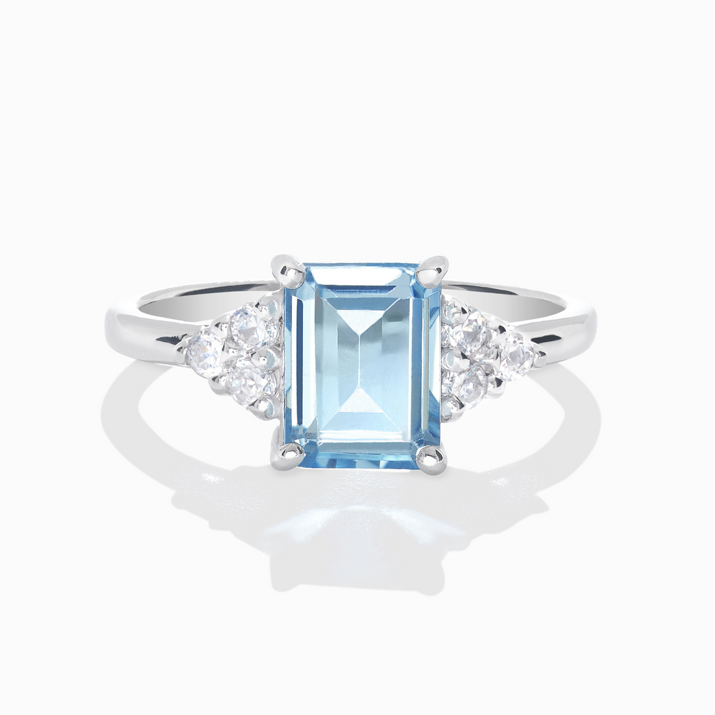 Blue Topaz Emerald Cut Ring in Sterling Silver